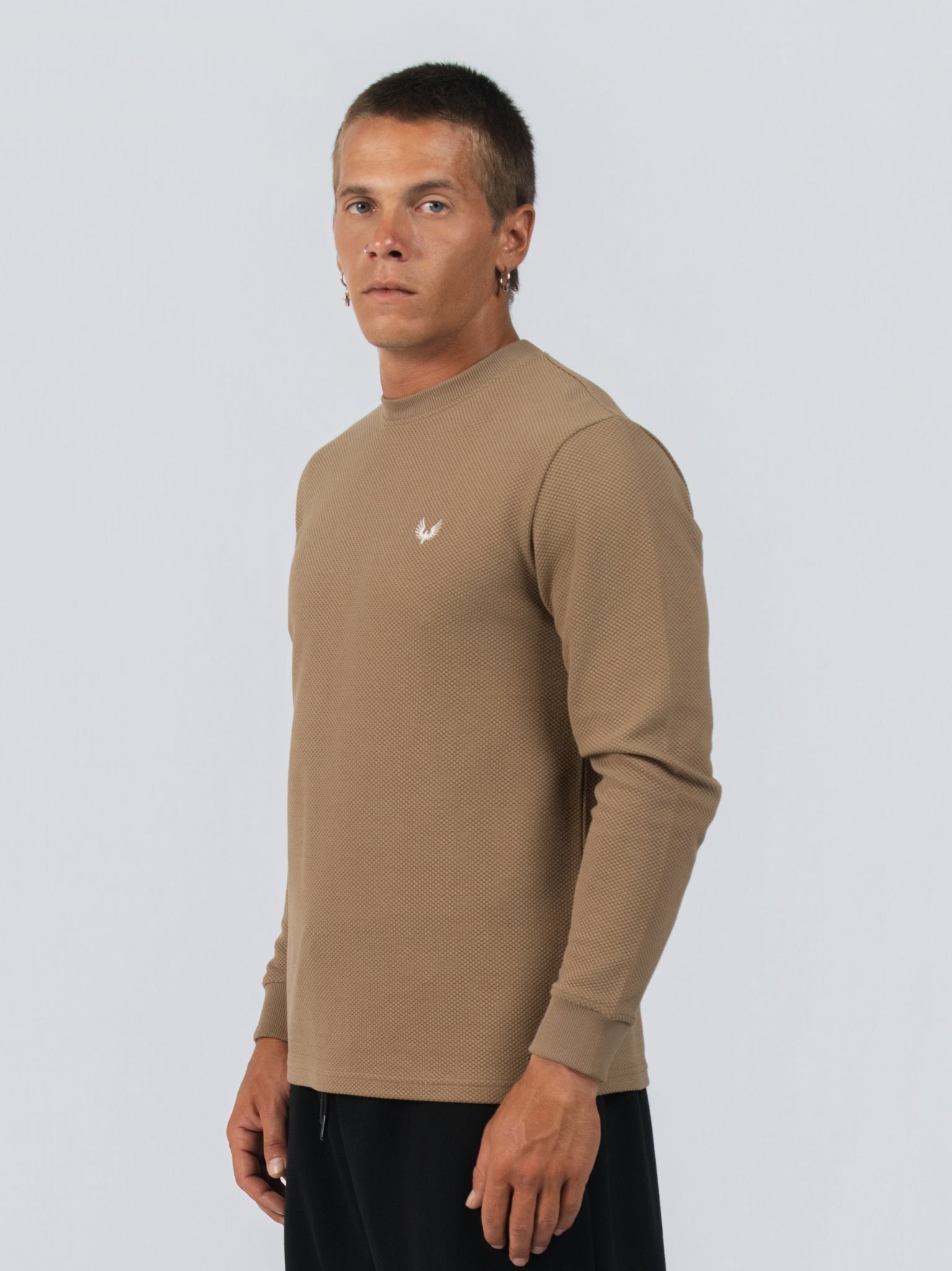 DEEDAT Popcorn Long sleeve Crew Neck Tees - Brown