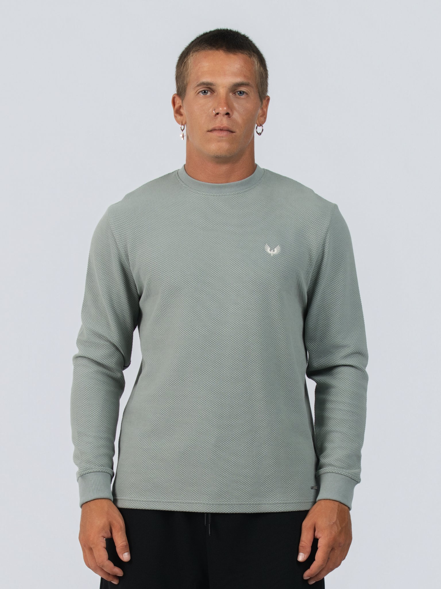 DEEDAT Popcorn Long sleeve Crew Neck Tees - Sea Green