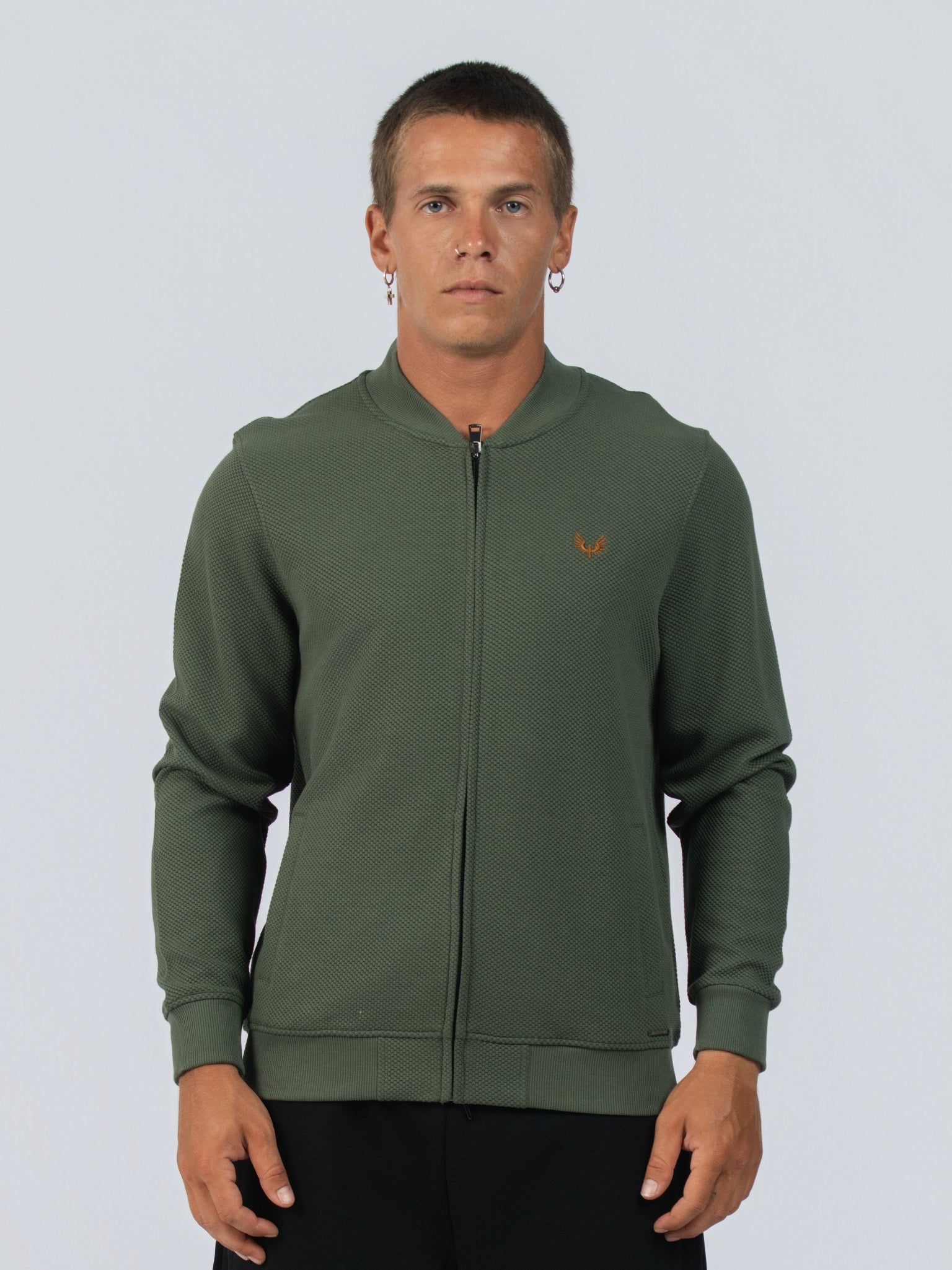 DEEDAT Regular Fit V-neck Long Sleeve Jacket -Green