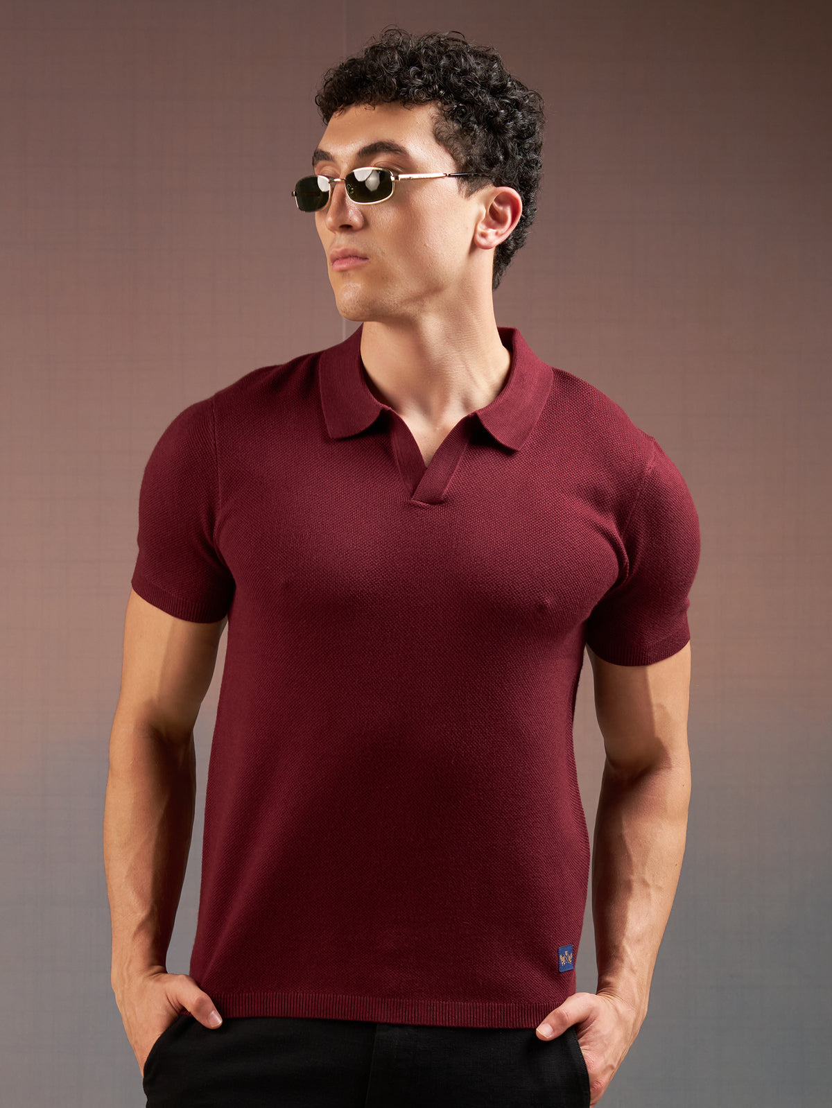 DEEDAT PORTOFINO  Short Sleeve Polo Slim Fit Tees - Maroon