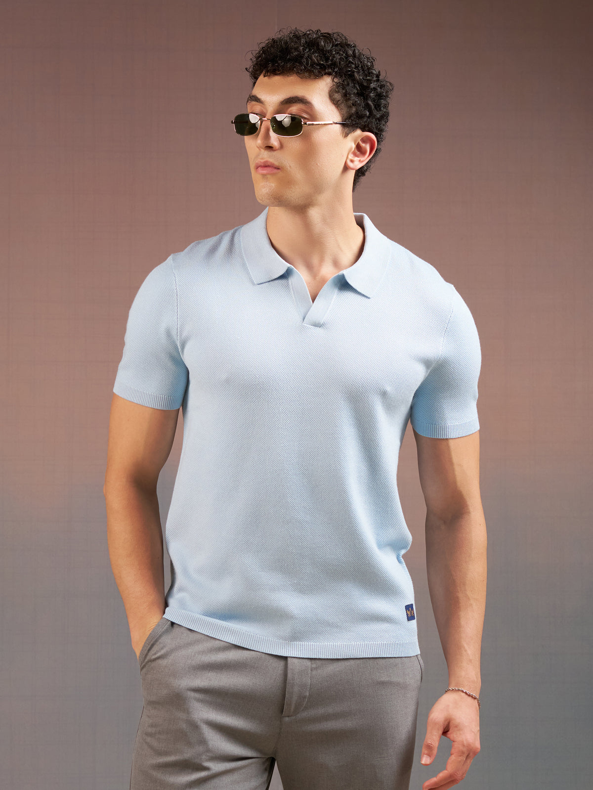 DEEDAT PORTOFINO  Short Sleeve Polo Slim Fit Tees - Sky Blue