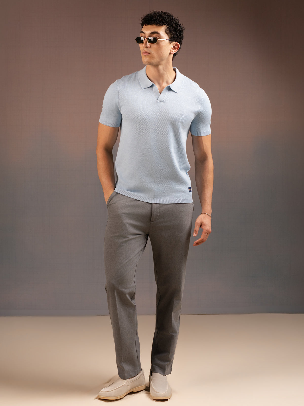 DEEDAT PORTOFINO  Short Sleeve Polo Slim Fit Tees - Sky Blue