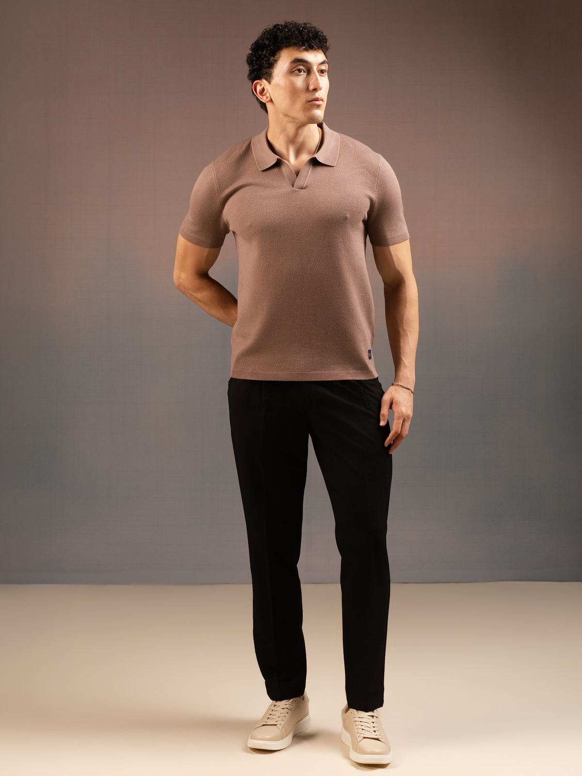 DEEDAT PORTOFINO  Short Sleeve Polo Slim Fit Tees - Camel Brown