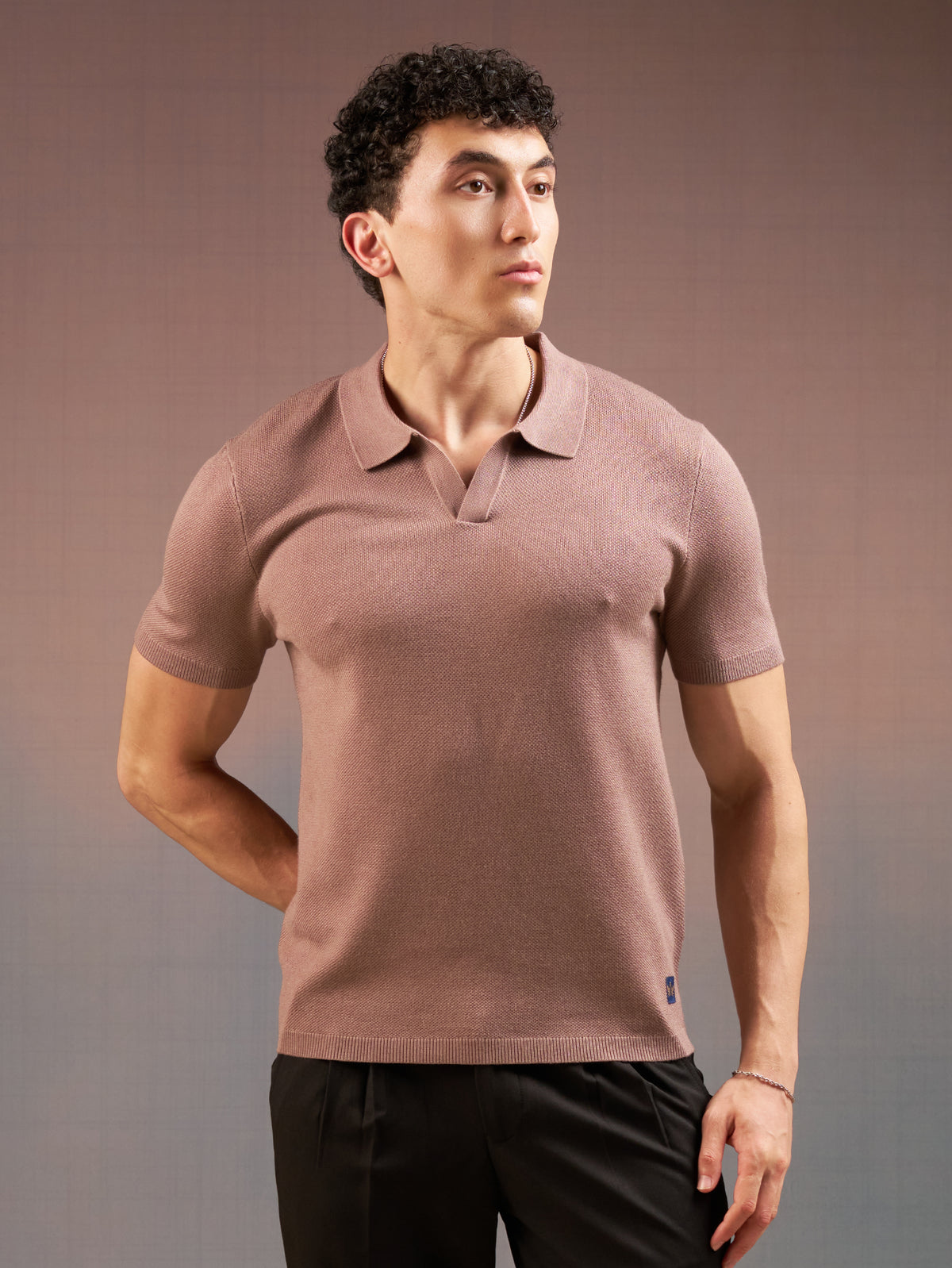 DEEDAT PORTOFINO  Short Sleeve Polo Slim Fit Tees - Camel Brown