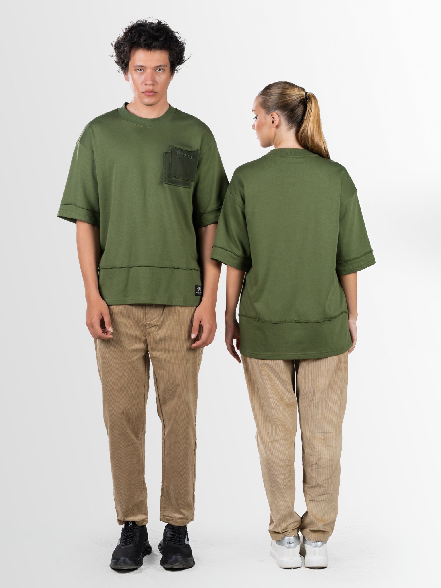 DEEDAT Only The Brave Short Sleeve Oversized Crew Neck Tee - Green