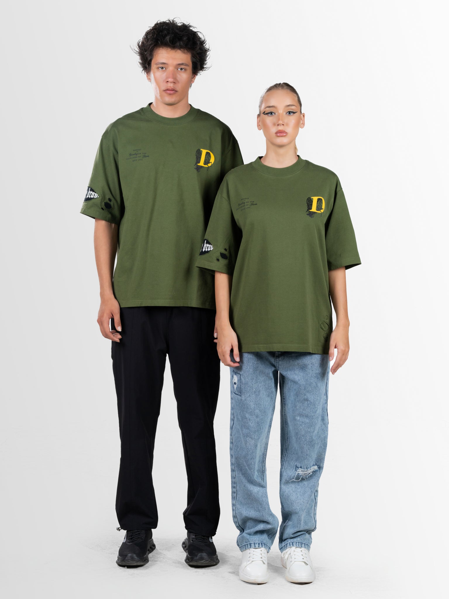 DEEDAT Only The Brave Short Sleeve Oversized Crew Neck Tee - Green