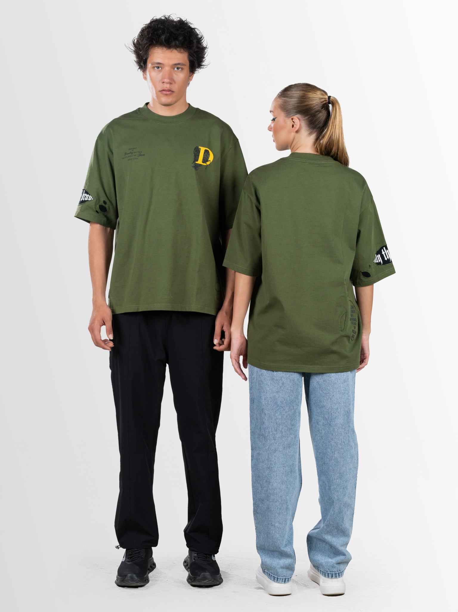 DEEDAT Only The Brave Short Sleeve Oversized Crew Neck Tee - Green