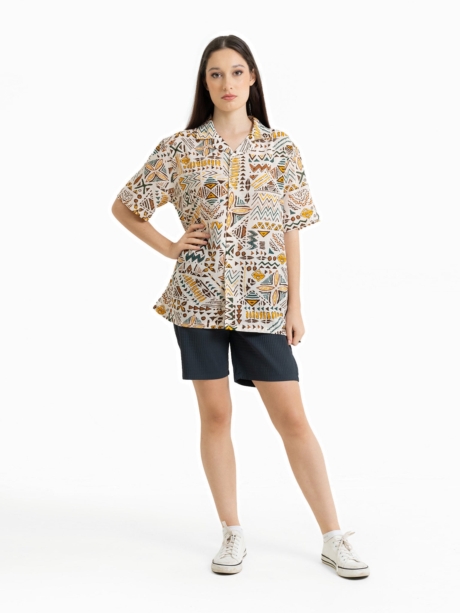 DEEDAT NATURE VERSE Short Sleeve Casual Shirt - Beige & Mustard