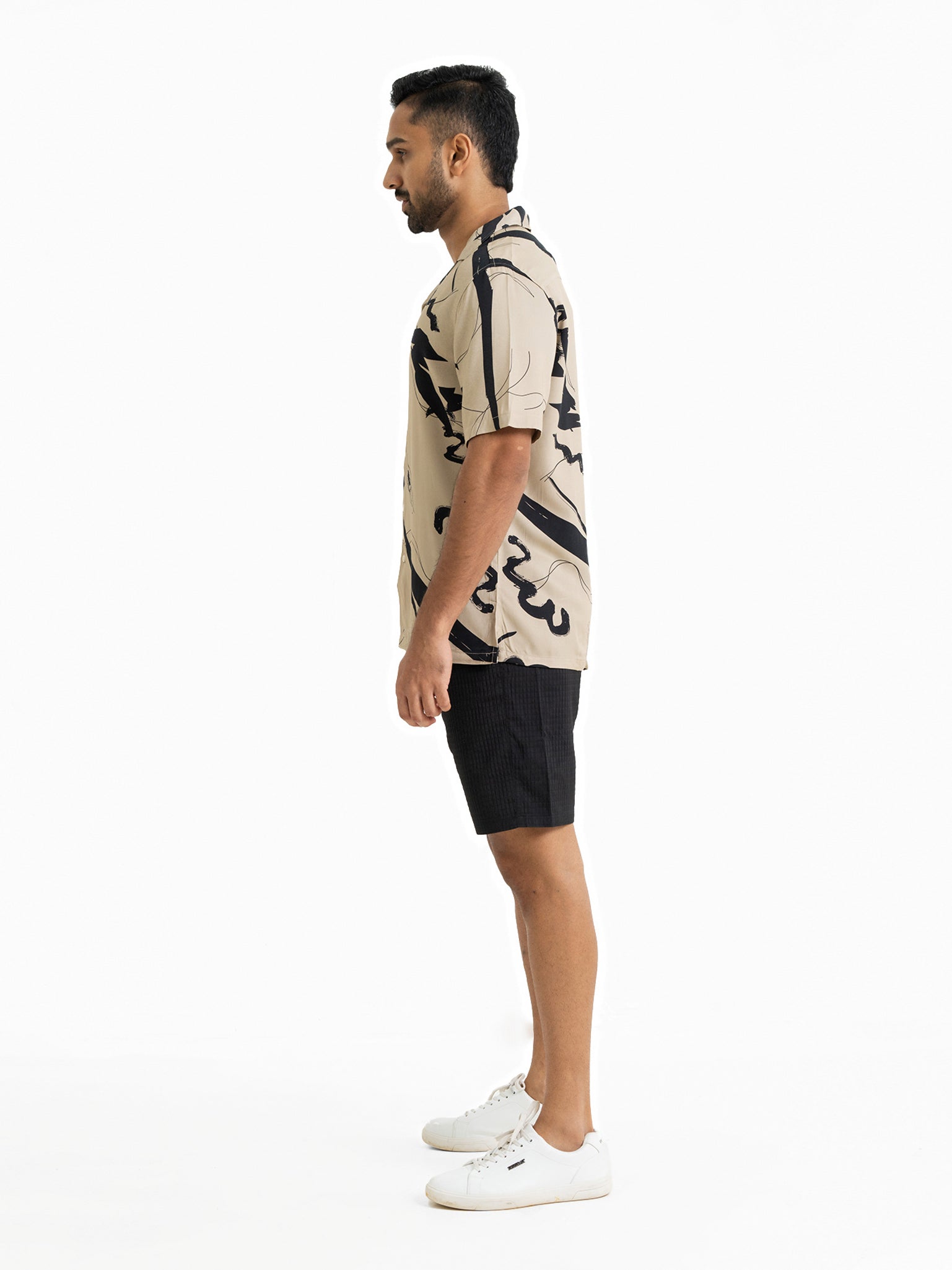 DEEDAT NATURE VERSE Short Sleeve Casual Shirt - Beige & Black