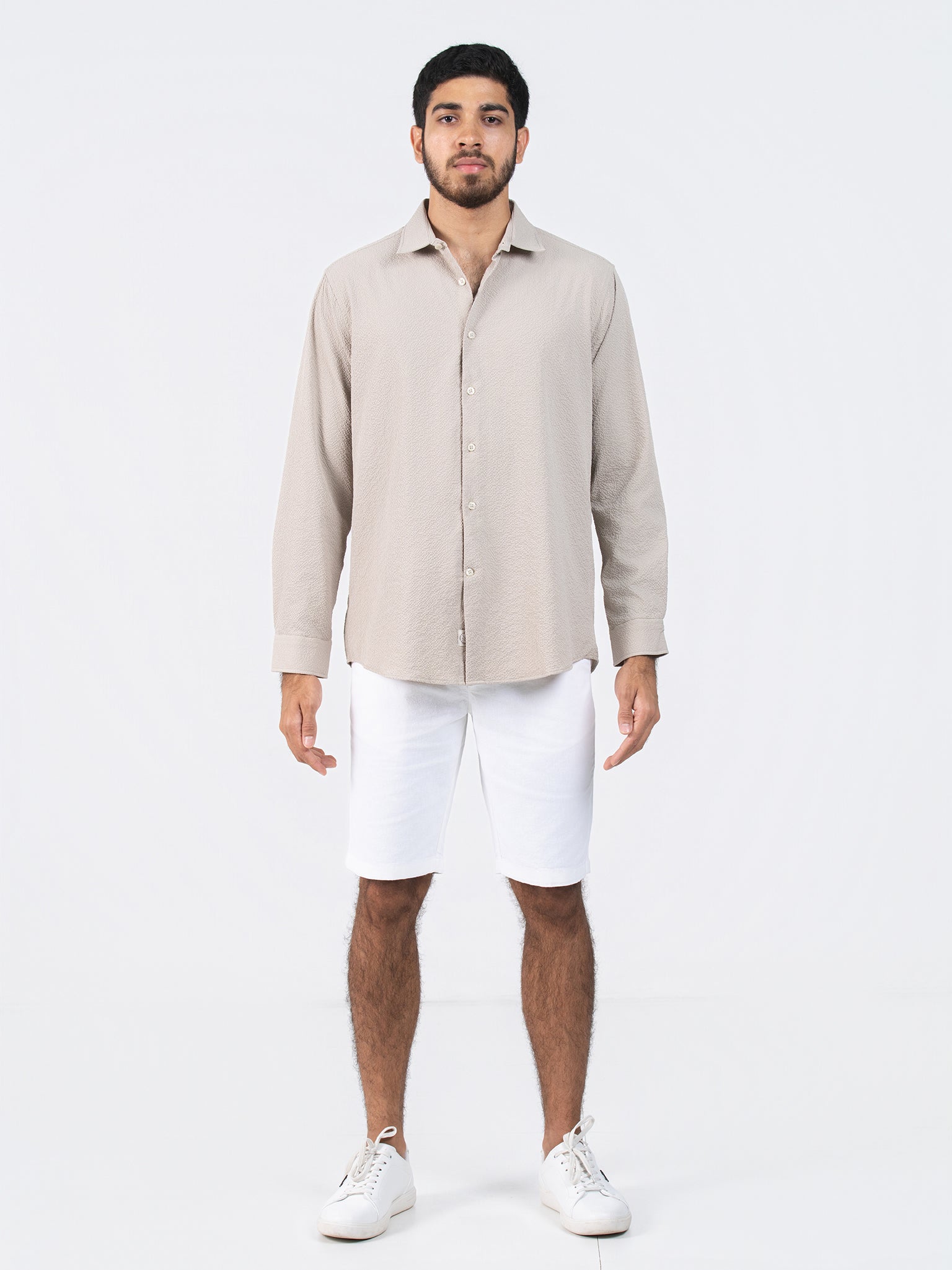 DEEDAT Regular Fit Long Sleeve Casual Shirt - Beige