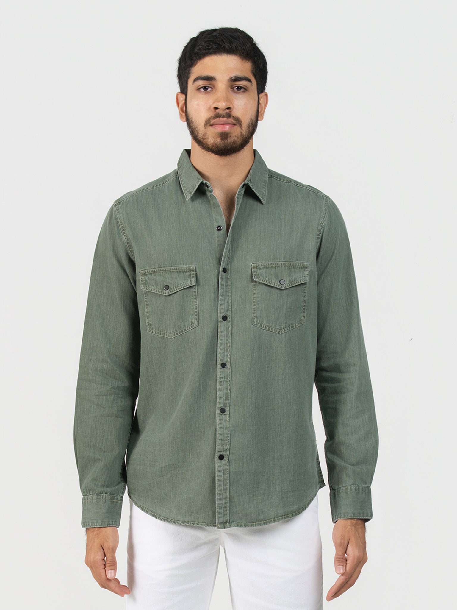 DEEDAT Slim Fit Long Sleeve Shirt - Gray Olive