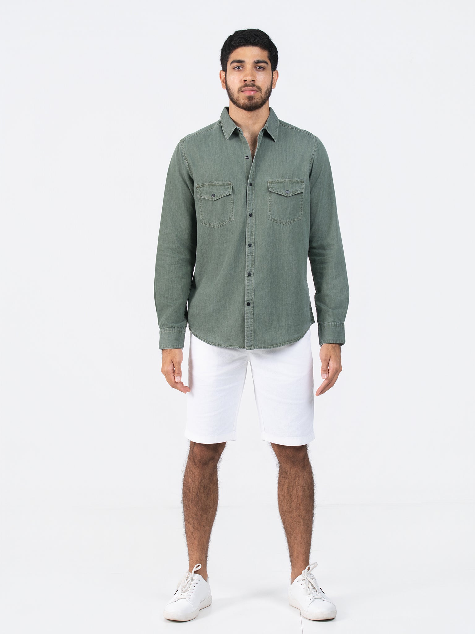 DEEDAT Slim Fit Long Sleeve Shirt - Gray Olive