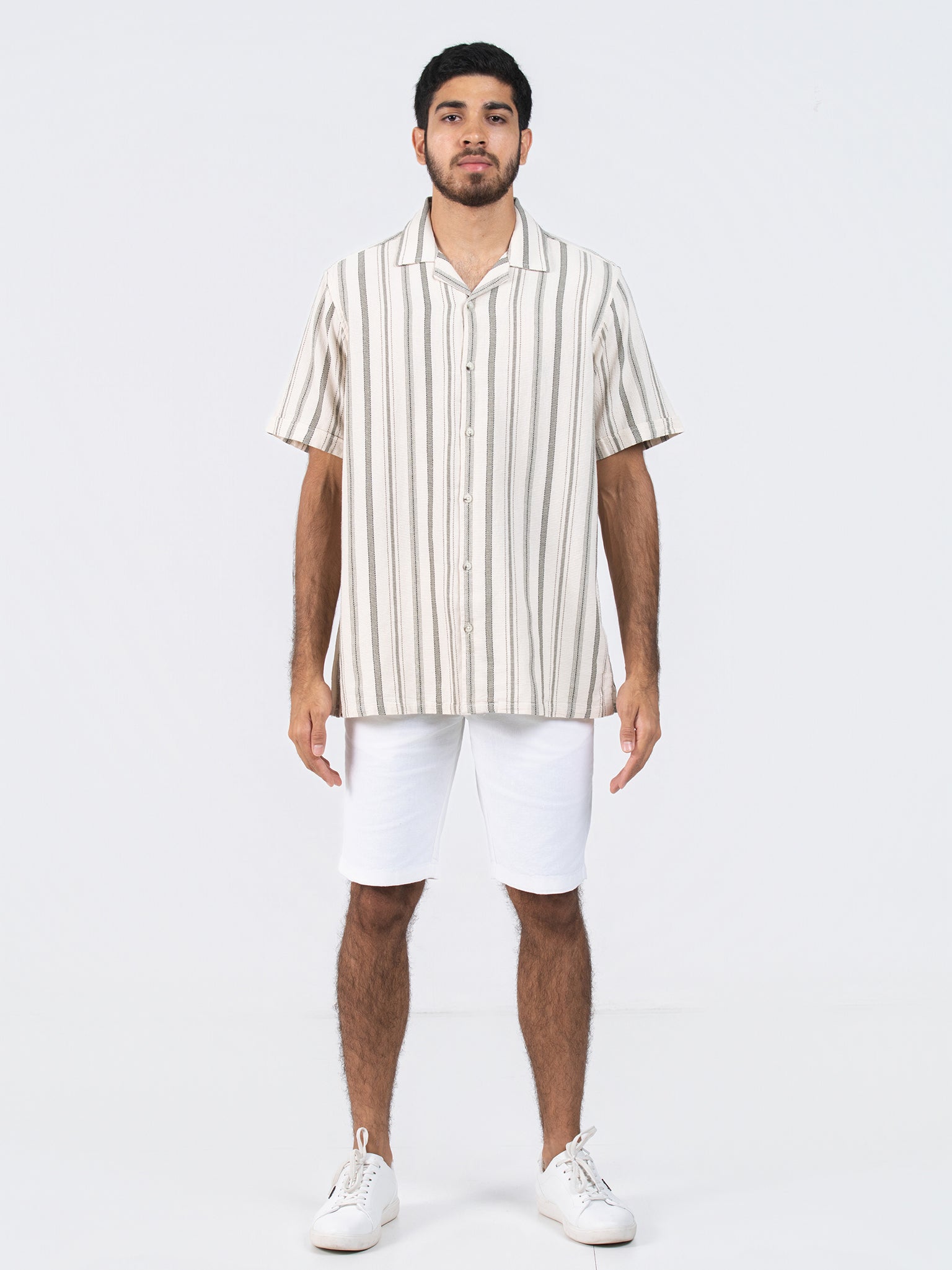 DEEDAT Regular Fit Short Sleeve Casual Shirt - Beige Olive