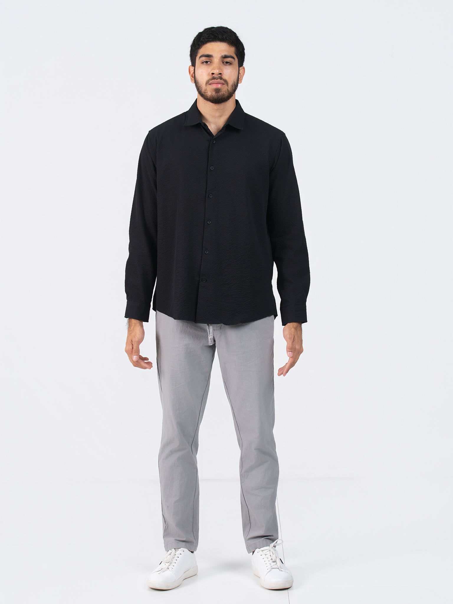 DEEDAT Regular Fit Long Sleeve Casual Shirt - Black