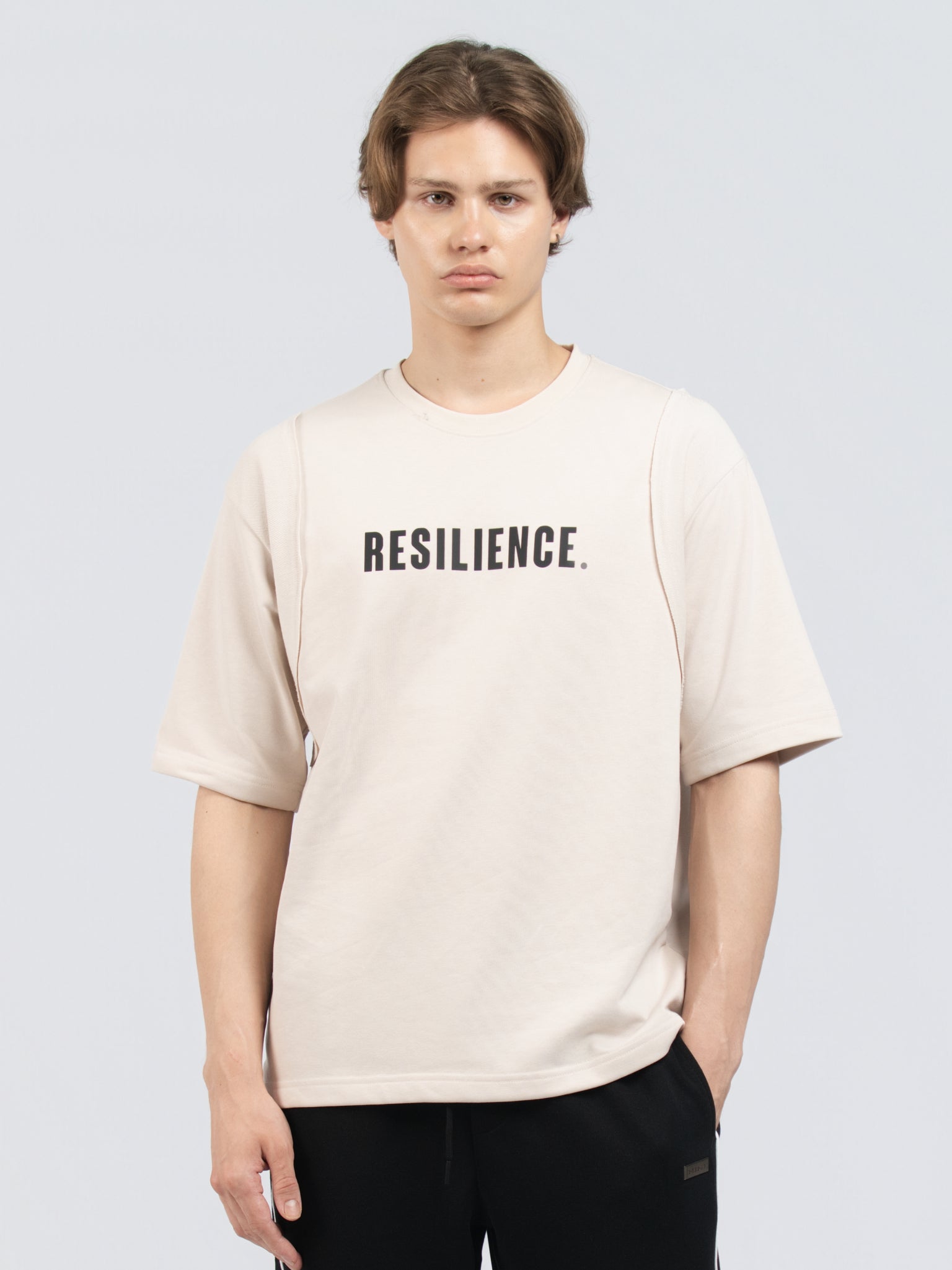 DEEDAT MNML WRLD WALKER Oversized Tee Shirt - Beige