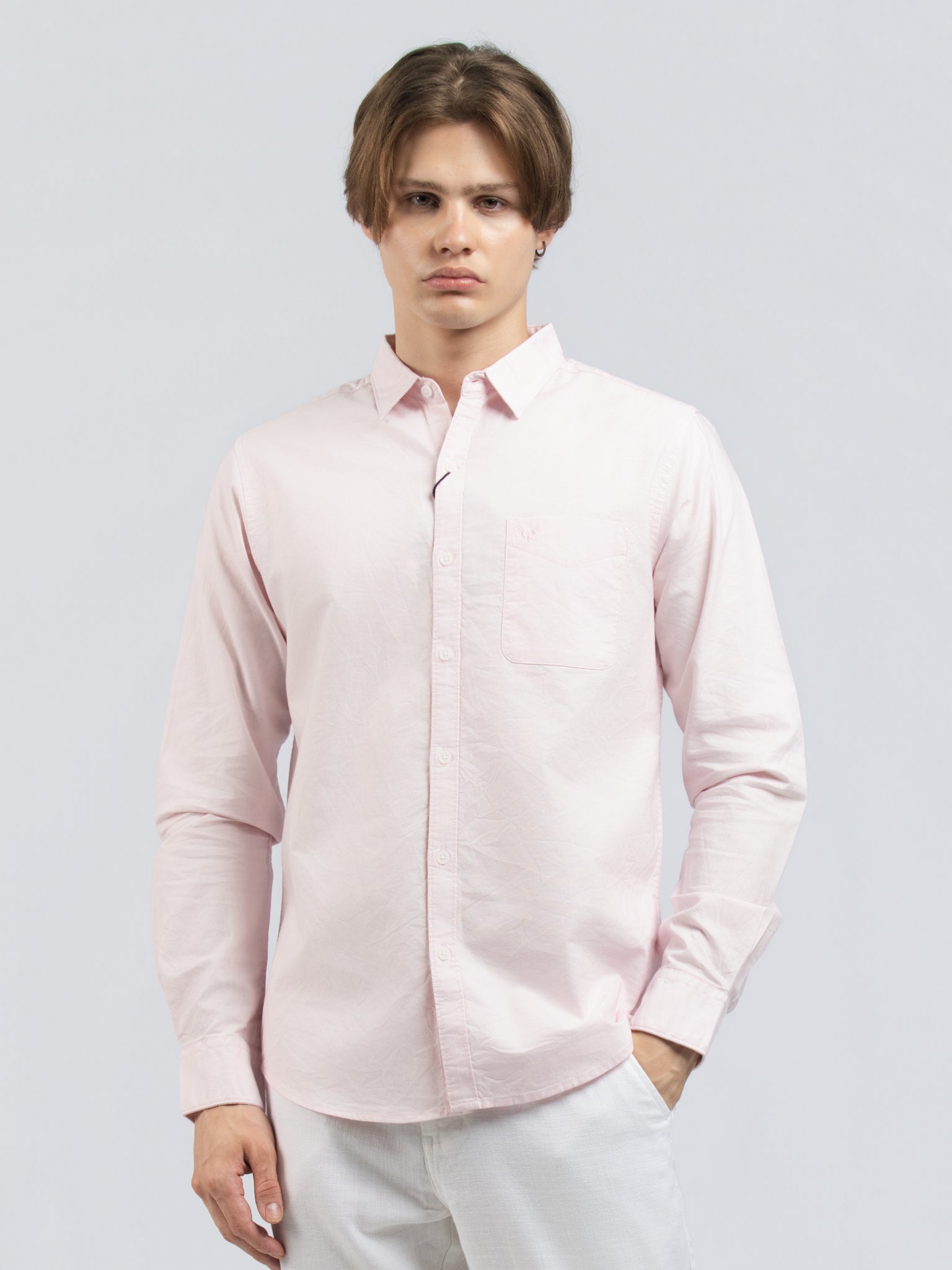 DEEDAT Slim Fit Cutaway Collar Long Sleeve Shirt - Pink