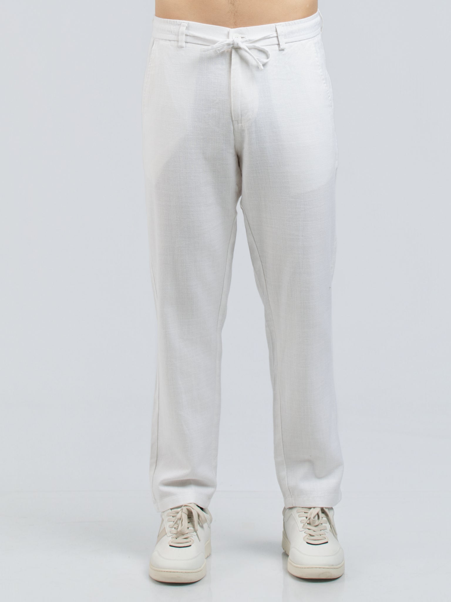 DEEDAT Standard Hem Slim Fit Casual Pant - White