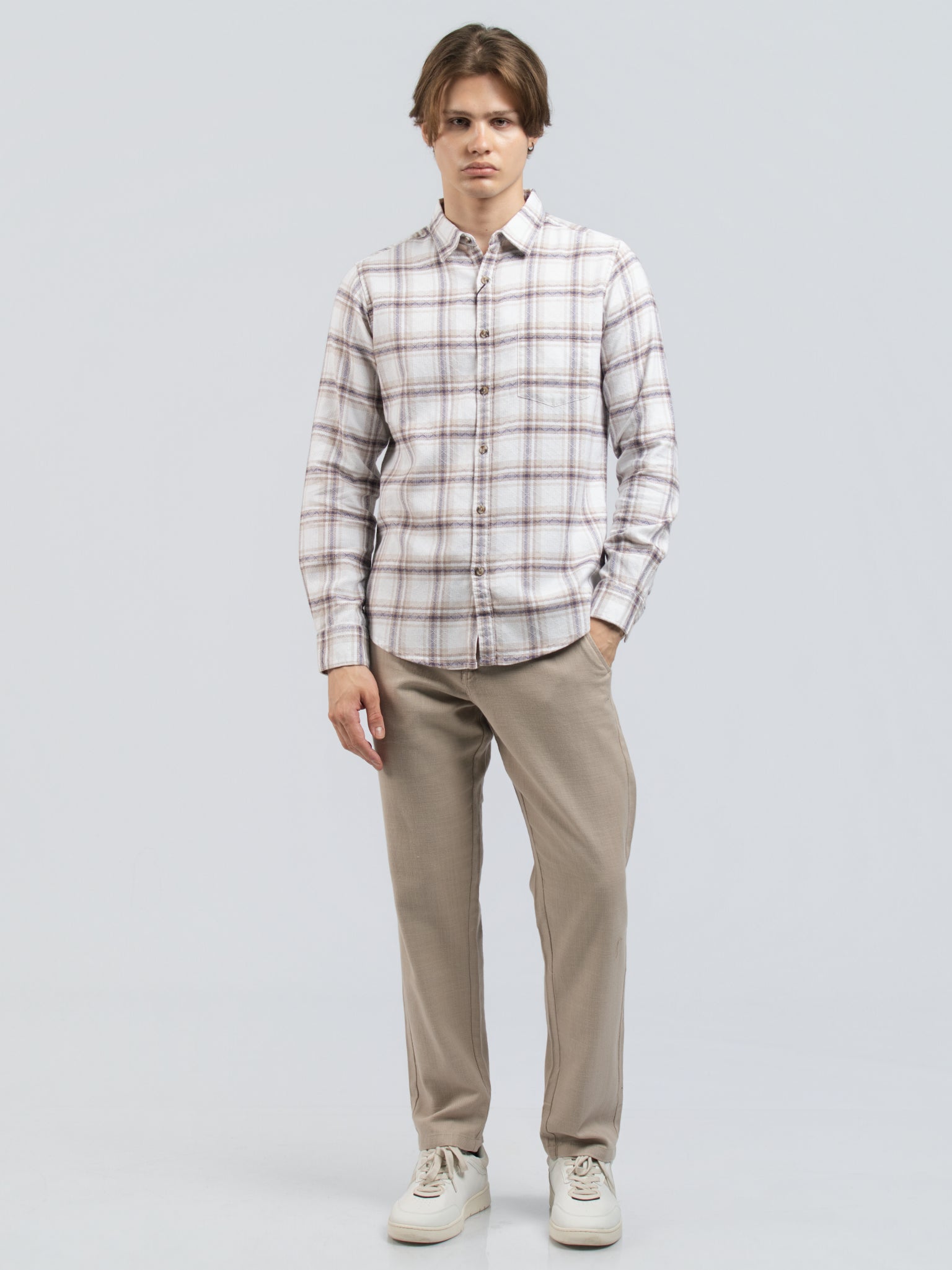 DEEDAT Standard Hem Slim Fit Casual Pant - Khaki