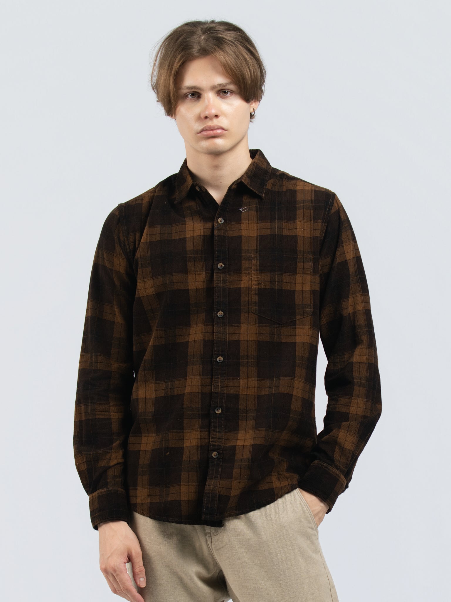 DEEDAT Slim Fit Long Sleeve check shirt - Khaki