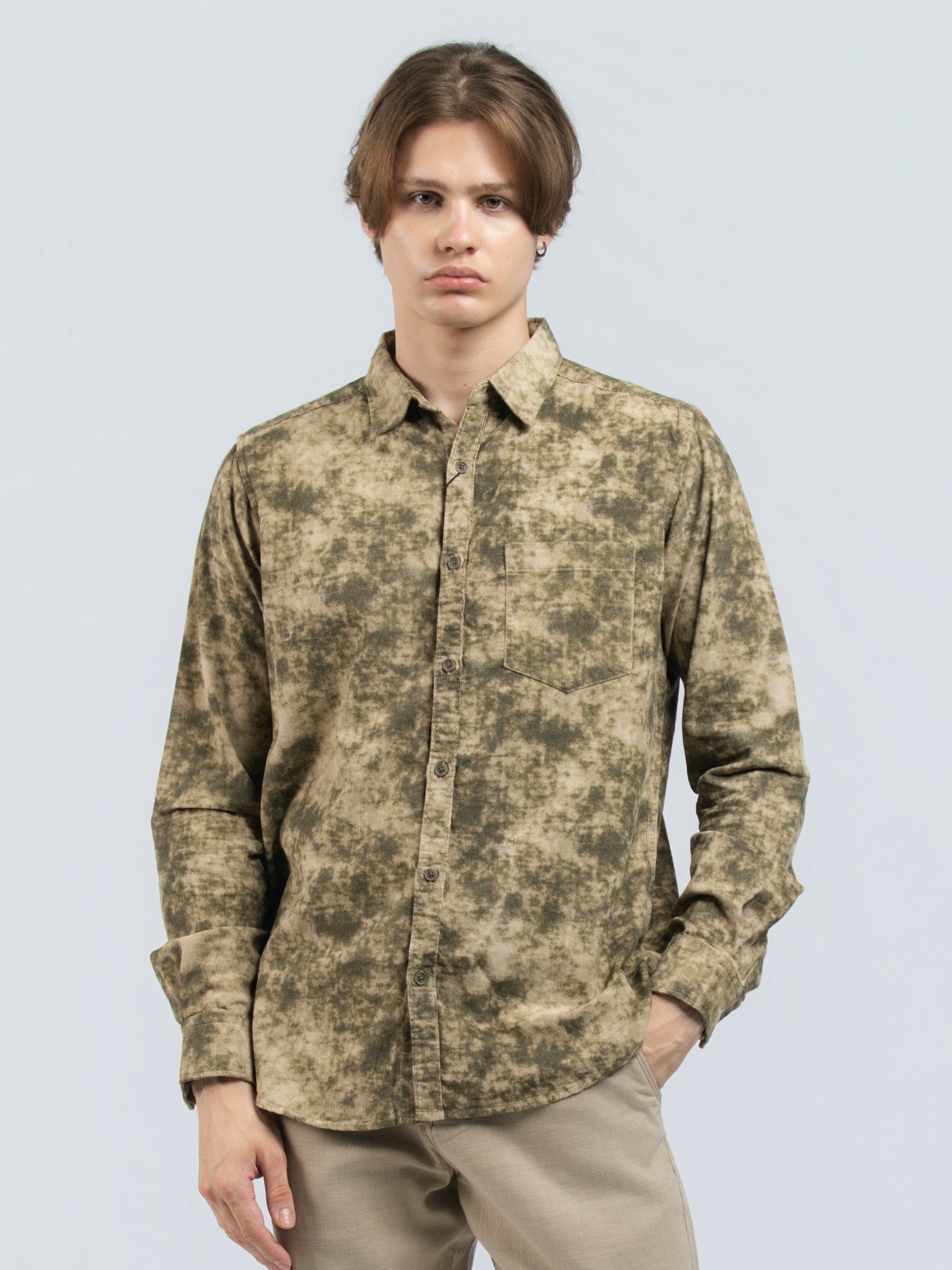 DEEDAT Slim Fit Long Sleeve cutaway collar printed shirt - Brown