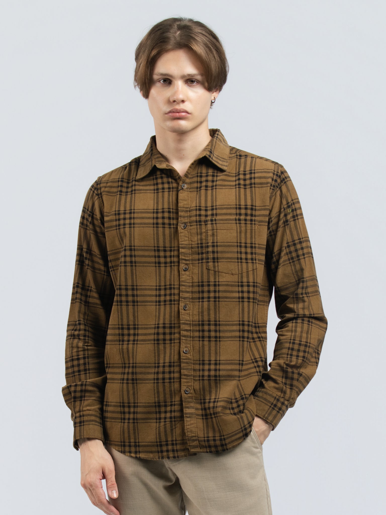 DEEDAT Slim Fit Long Sleeve check shirt - Brown