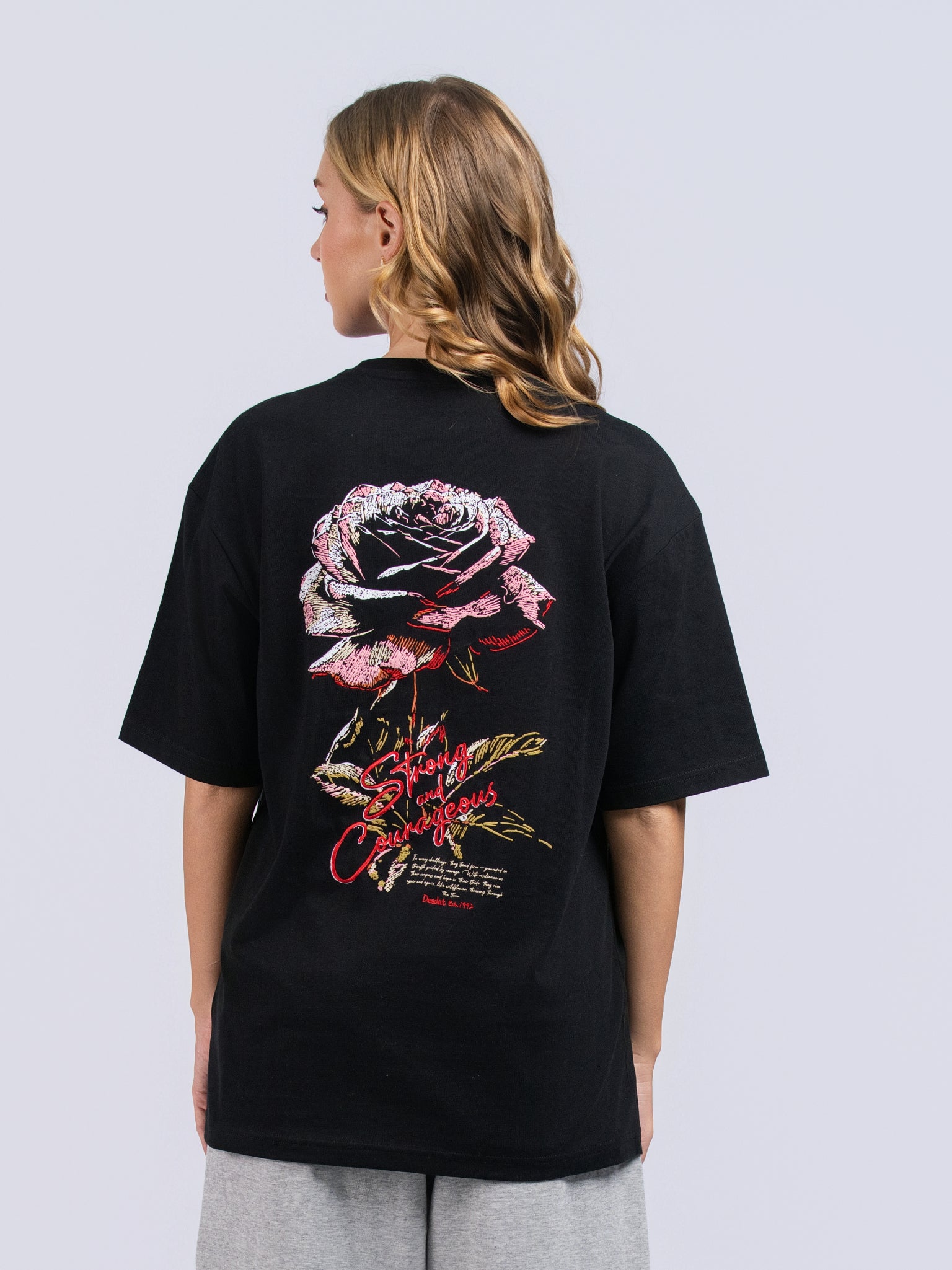 DEEDAT Women's Cutaway Collar Oversized Tees - Black