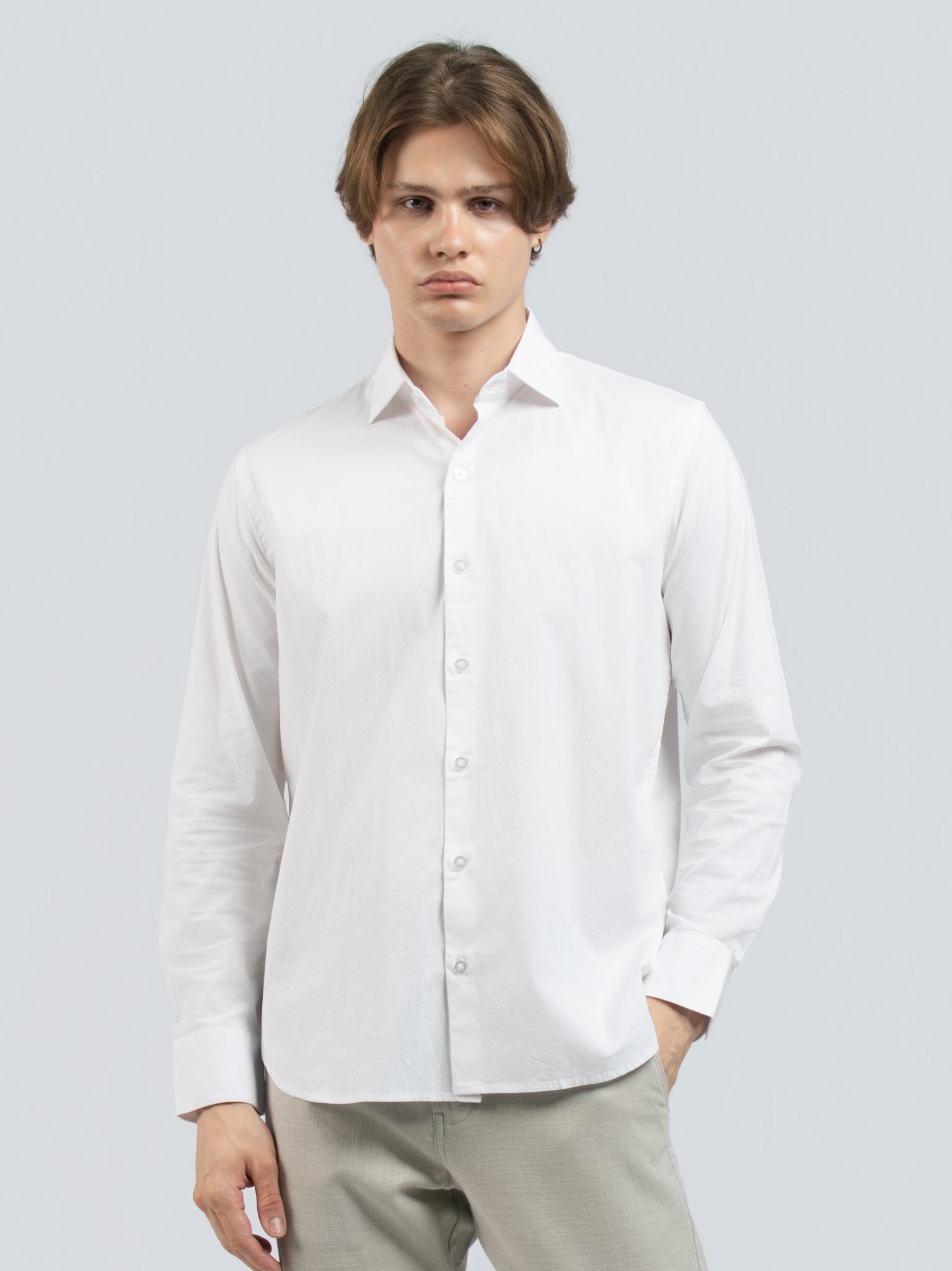 DEEDAT Standard Hem Regular Fit Casual Shirt - White
