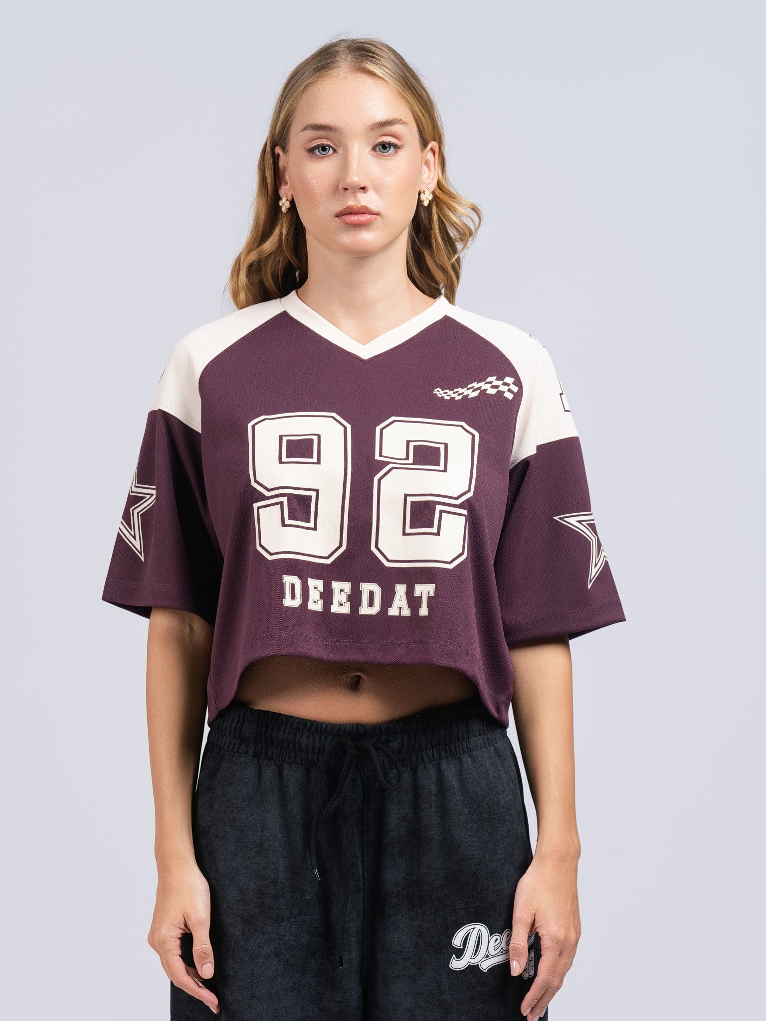 DEEDAT Women's V Neck Crop Oversized Tees - Plum