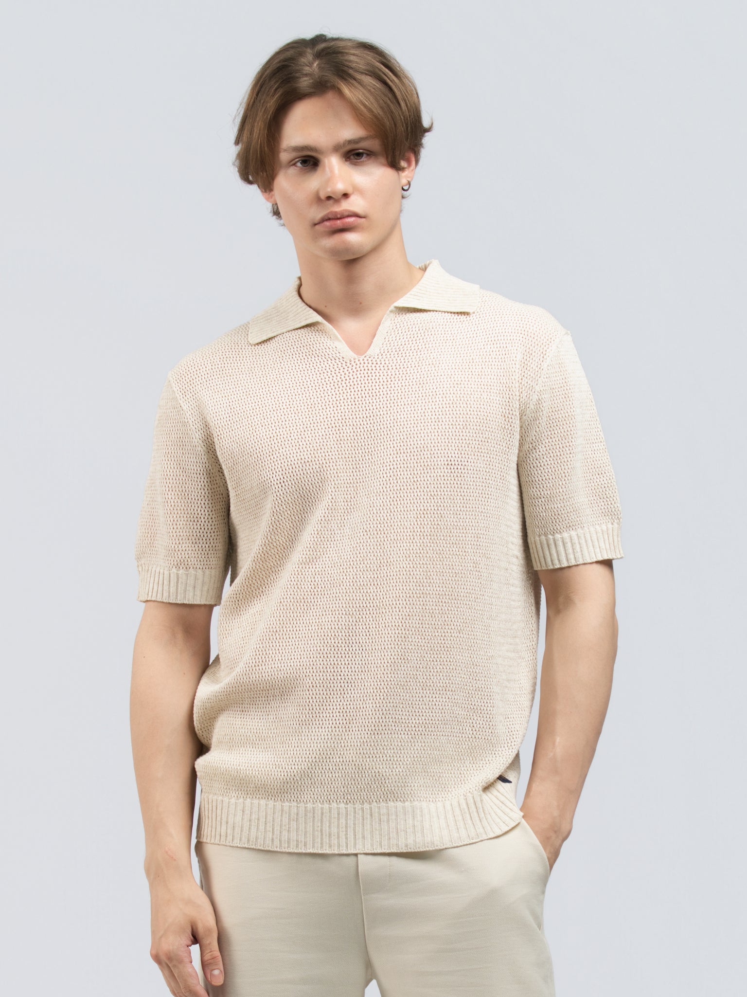 DEEDAT PORTOFINO Short Sleeve Polo Slim Fit Tees - beige