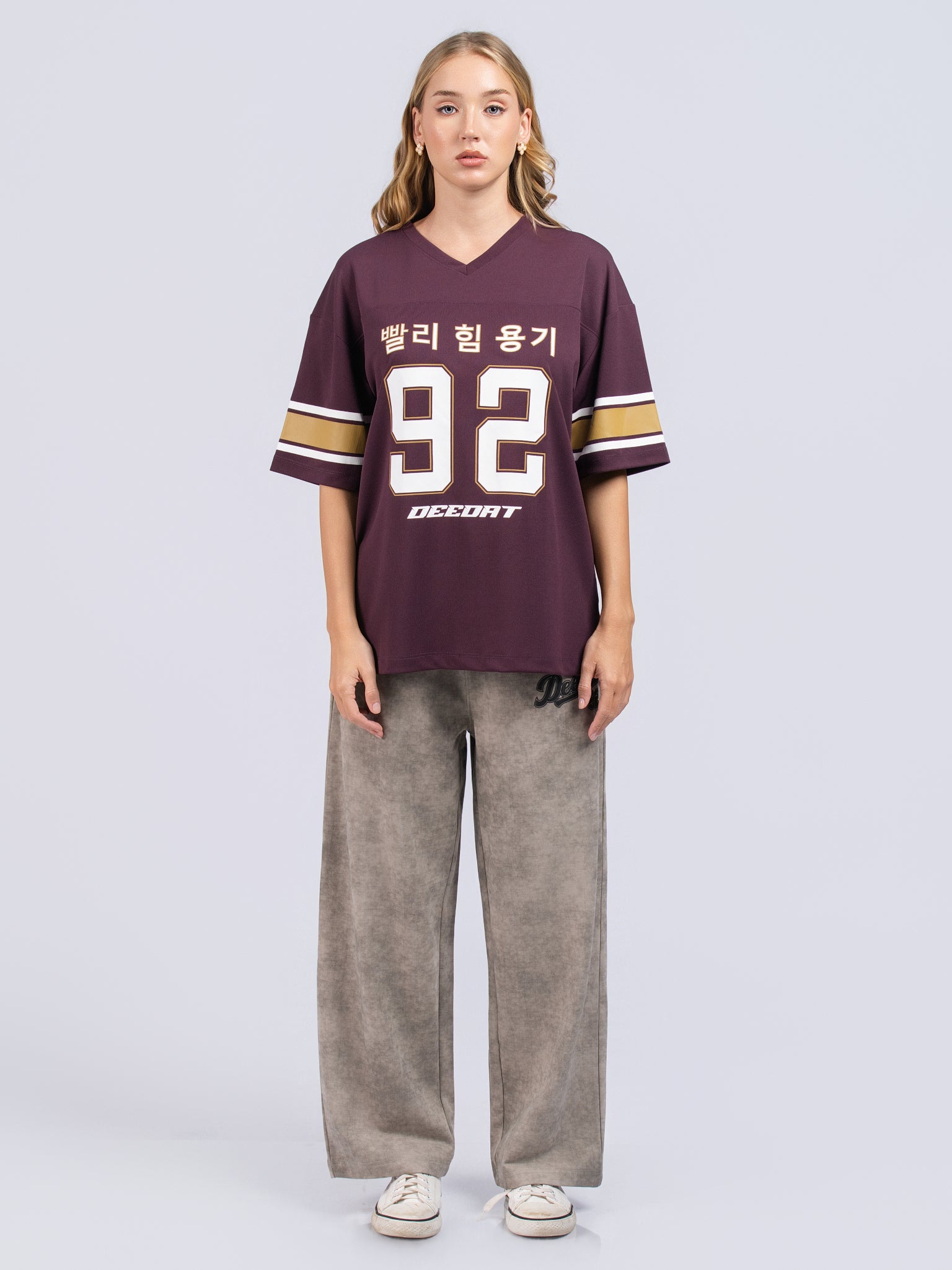 DEEDAT Women's V Neck Crop Oversized Tees - Plum