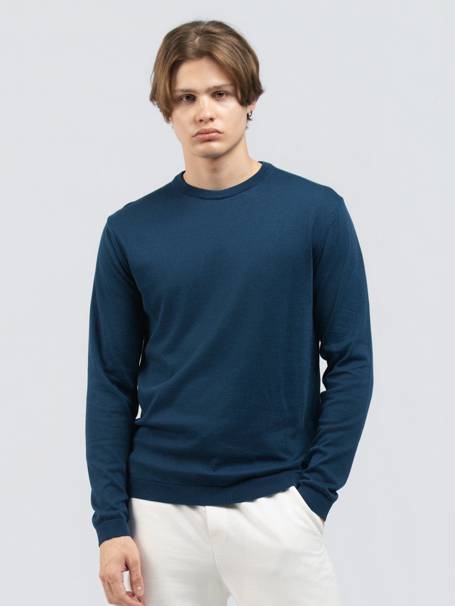 DEEDAT Long Sleeve Crew Neck Slim Fit Tees - Navy