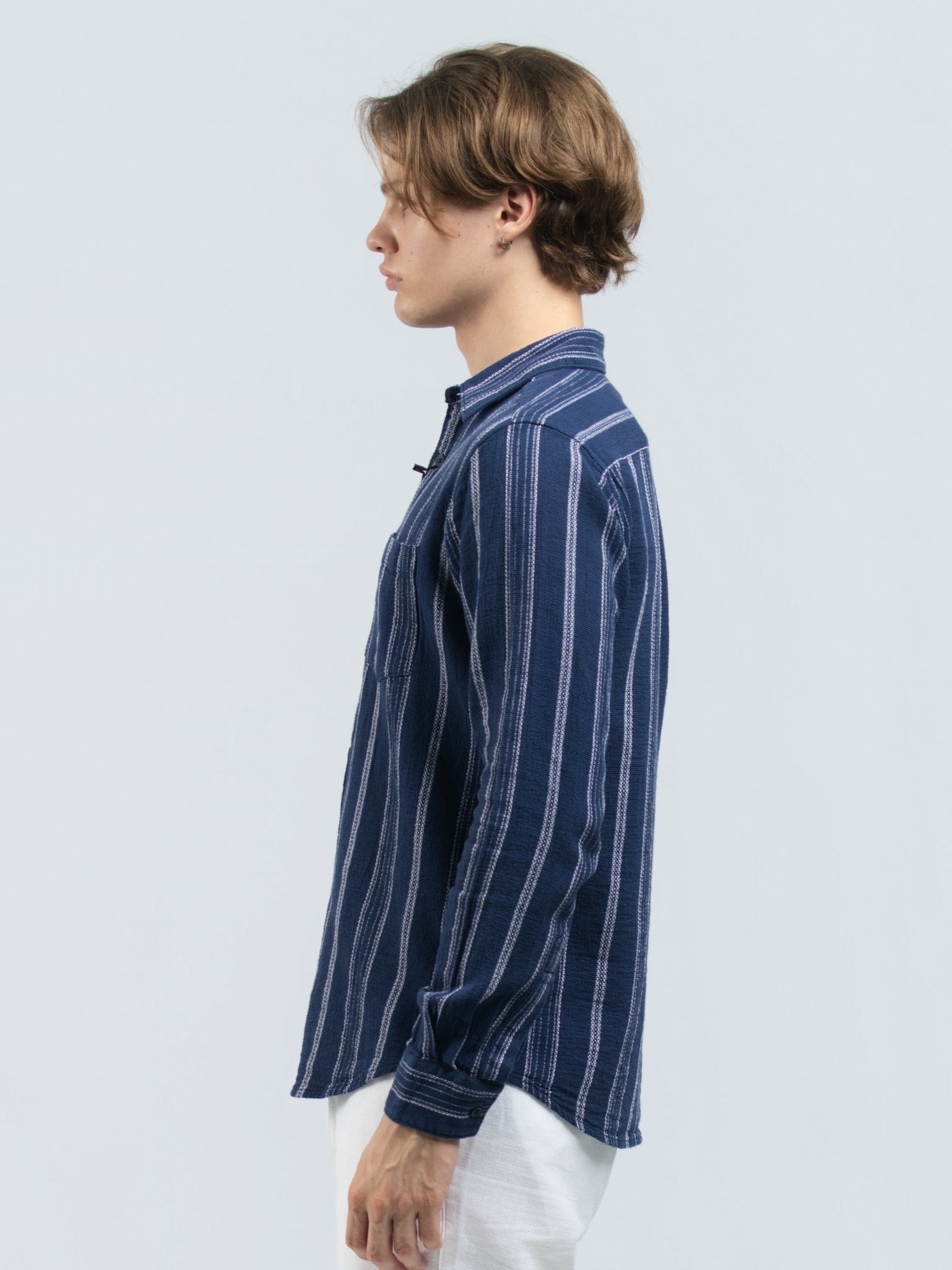 DEEDAT Slim Fit Long Sleeve cutaway collar  stripe  shirt - Navy