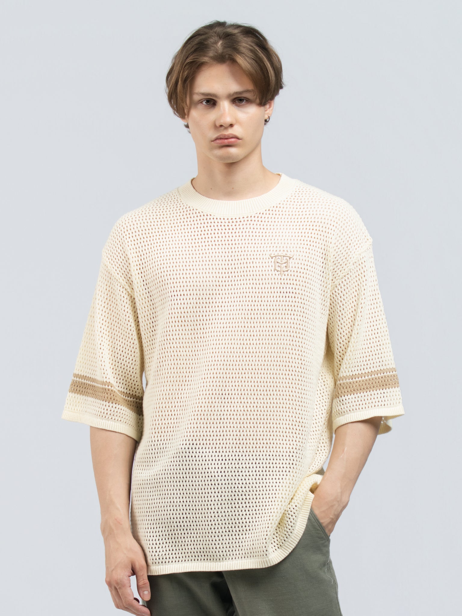 DEEDAT Crew Neck  Oversized Short-sleeve Tees - Beige