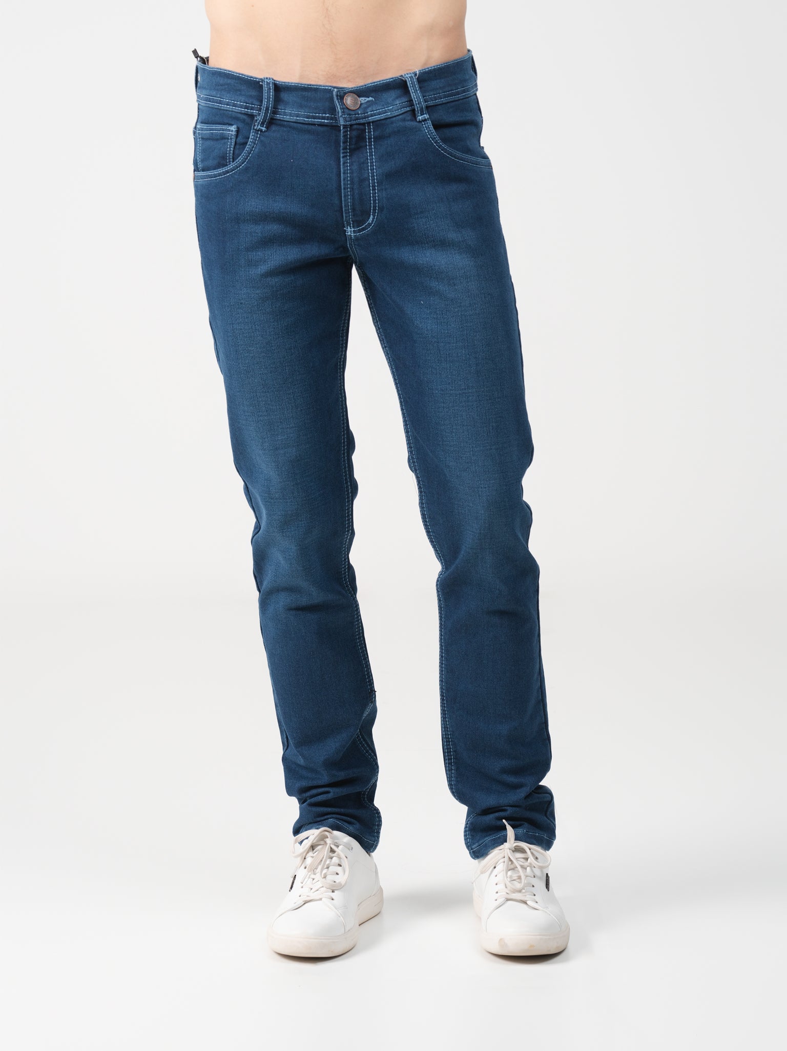 DEEDAT Standard Hem Slim Fit Jeans - Mid Blue
