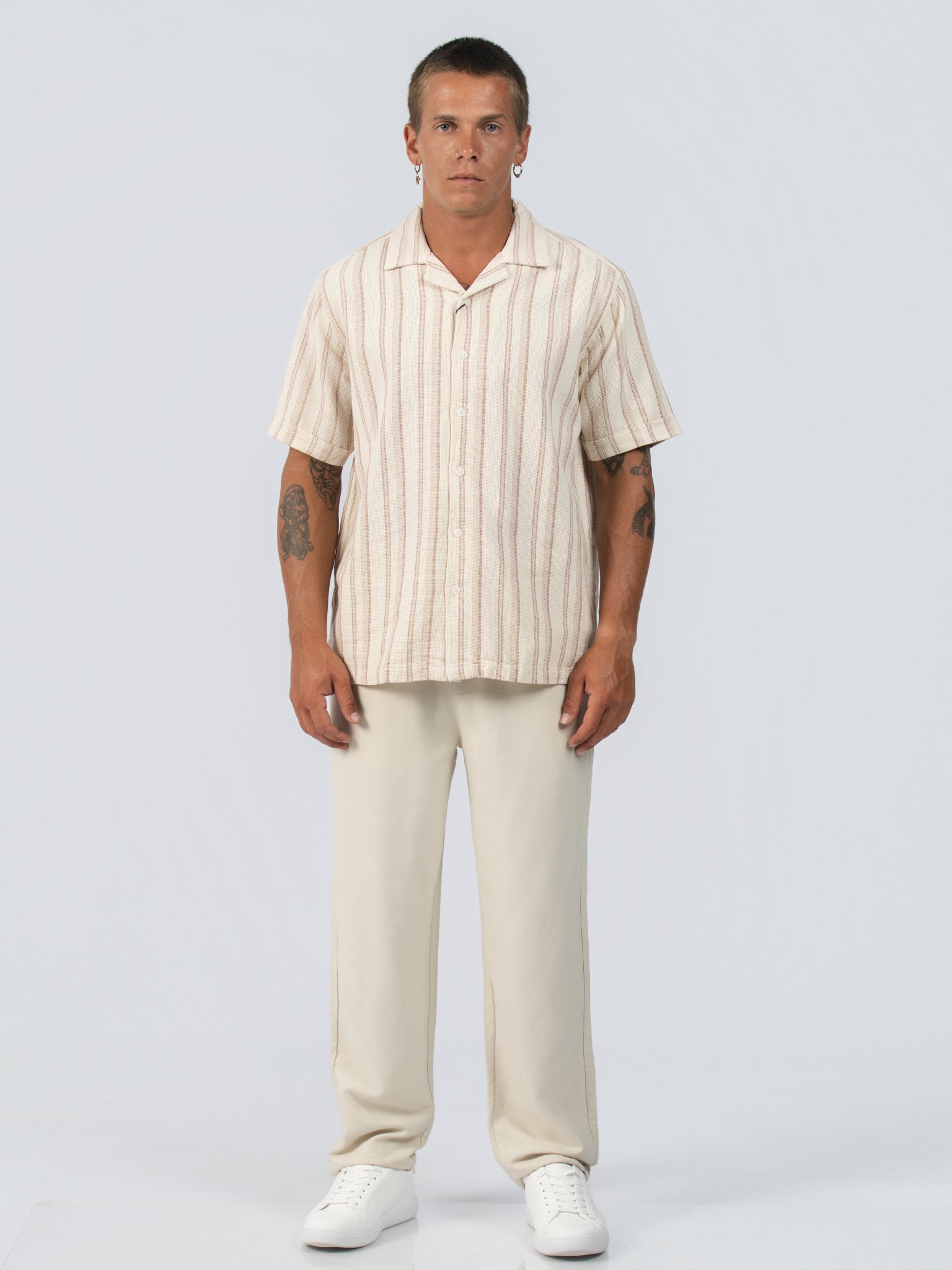 DEEDAT Cuban Collar Regular Fit Casual Shirt - Beige