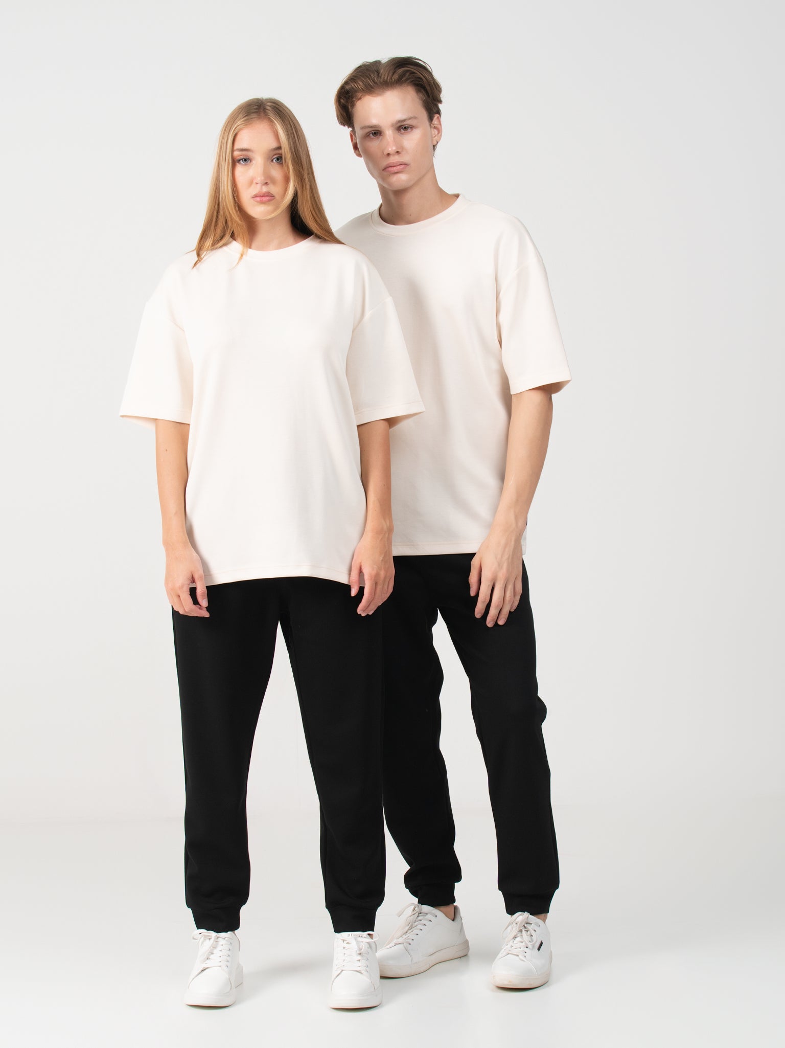 DEEDAT MNML WRLD Oversized Crew Neck Tee Shirt - Beige
