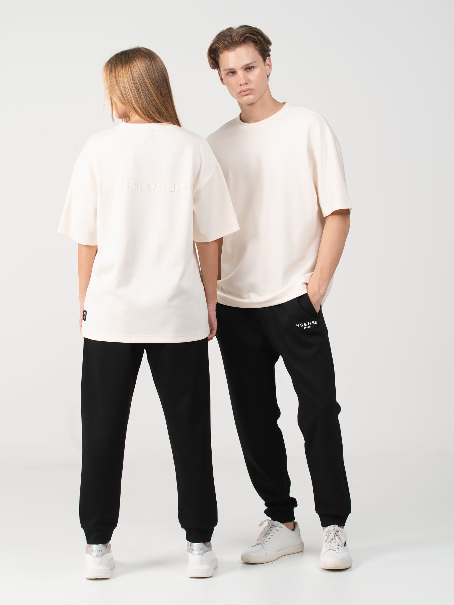 DEEDAT MNML WRLD Oversized Crew Neck Tee Shirt - Beige