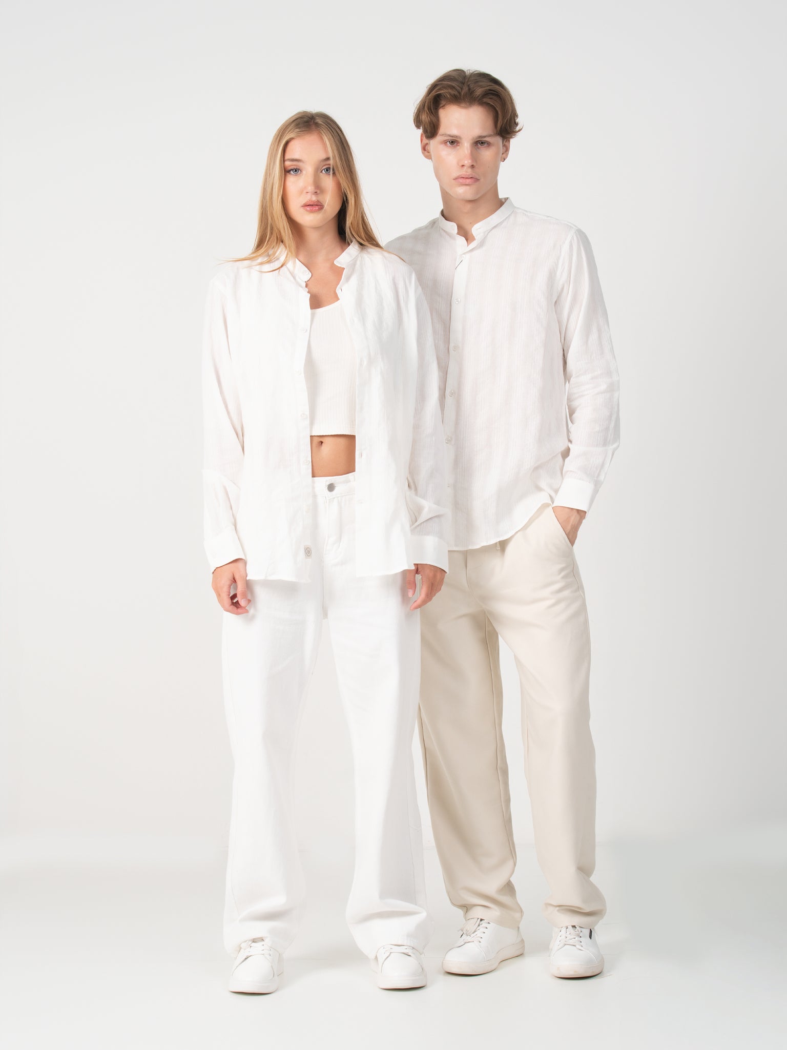 DEEDAT Regular Fit Long Sleeve Mandarin Collar Shirt - White