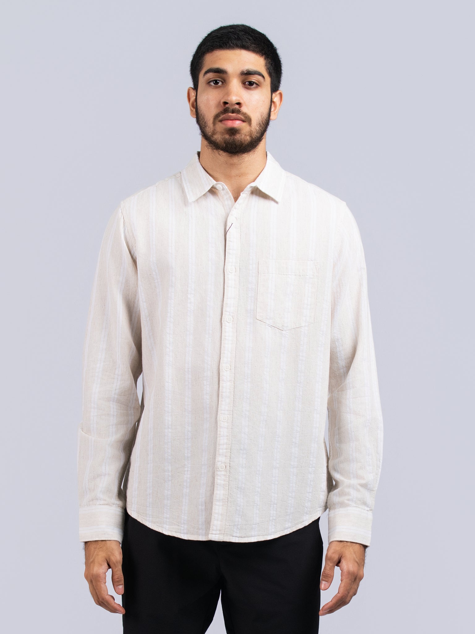 DEEDAT Slim Fit Long Sleeve Shirt - Beige/ Natural