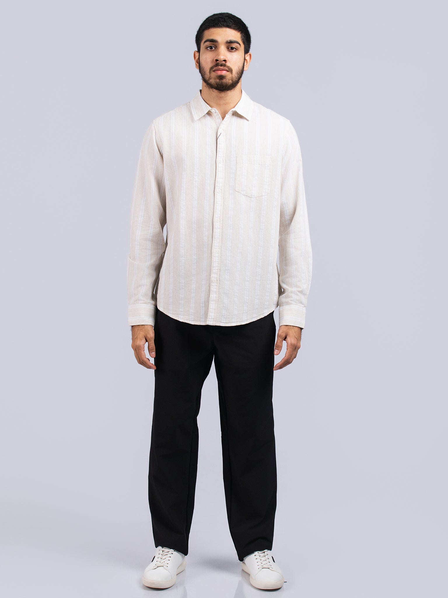 DEEDAT Slim Fit Long Sleeve Shirt - Beige/ Natural