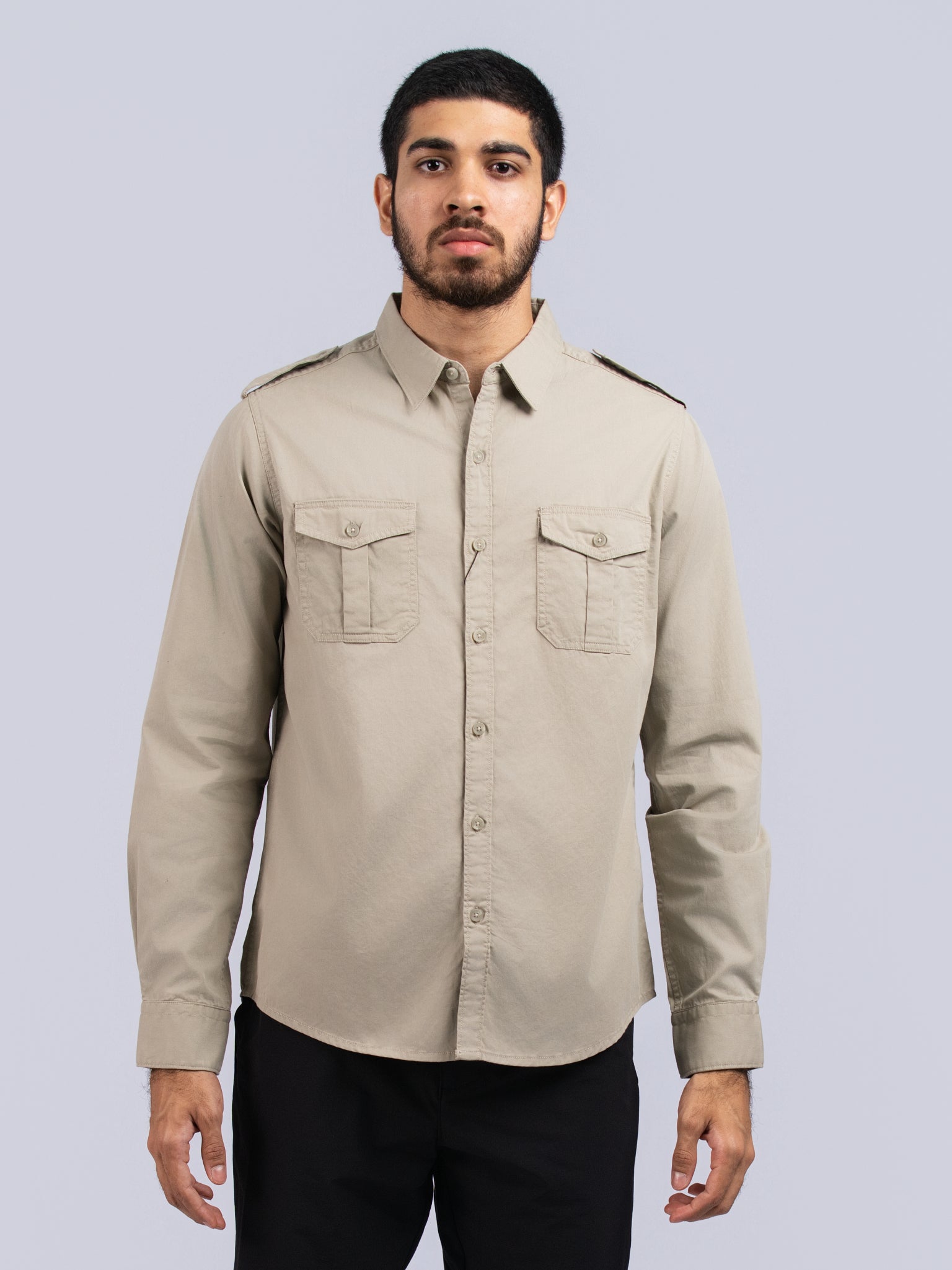 DEEDAT Slim Fit Long Sleeve Shirt - Khaki