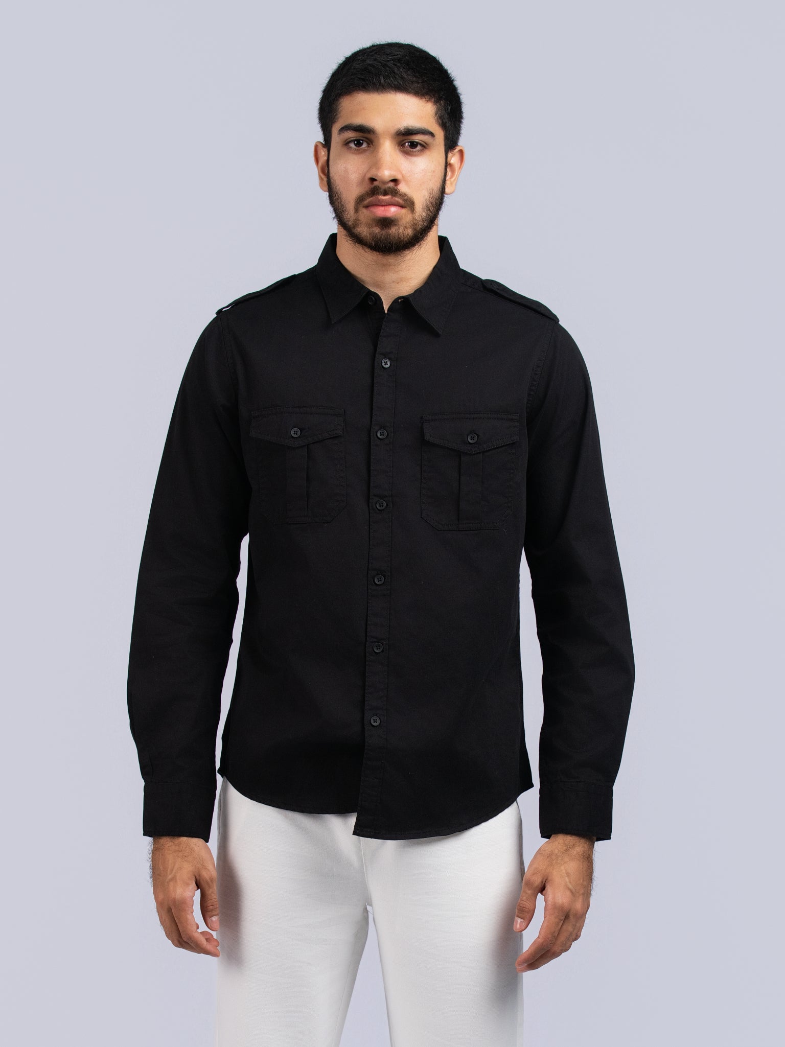 DEEDAT Slim Fit Long Sleeve Shirt - Black