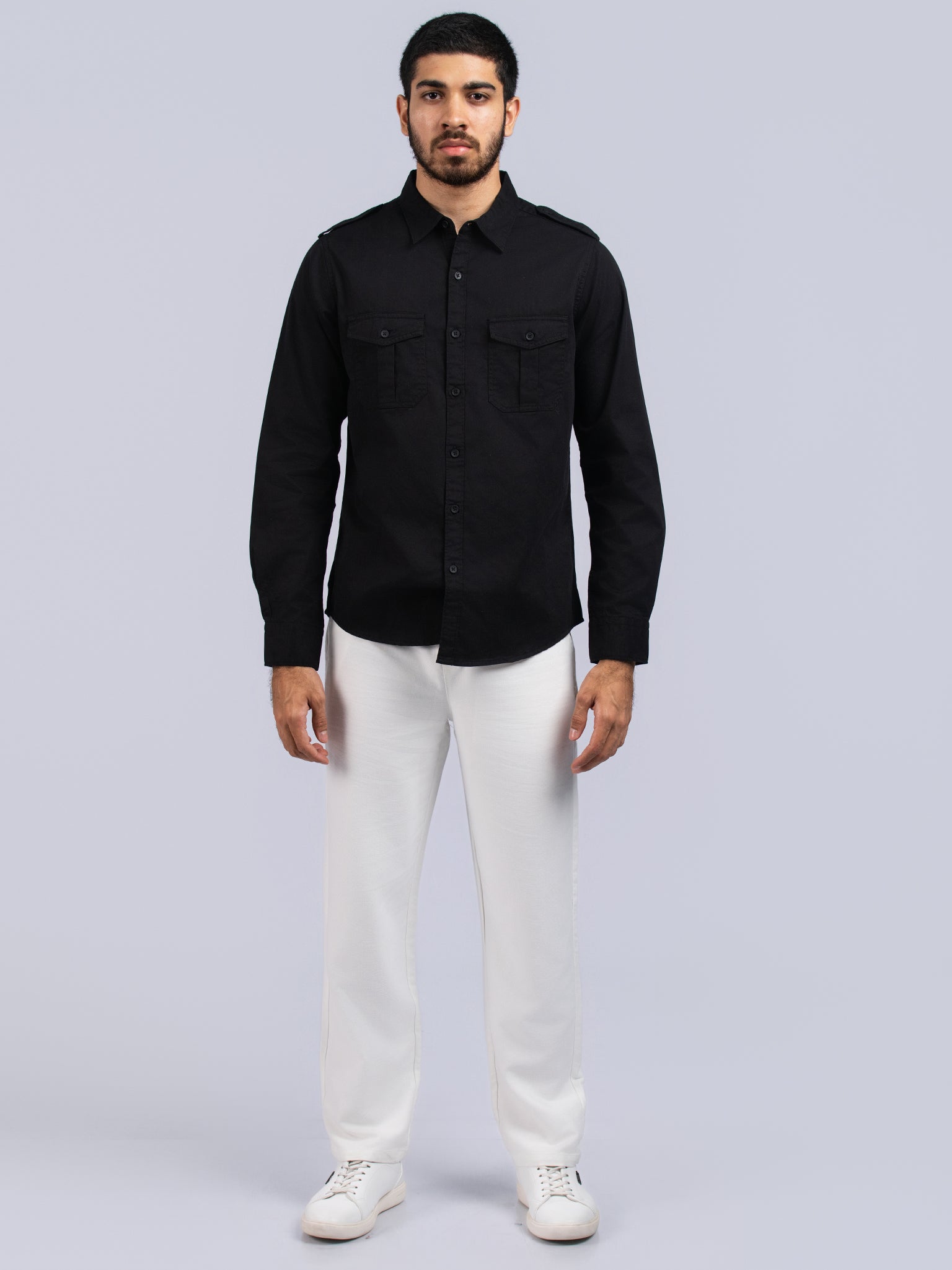 DEEDAT Slim Fit Long Sleeve Shirt - Black