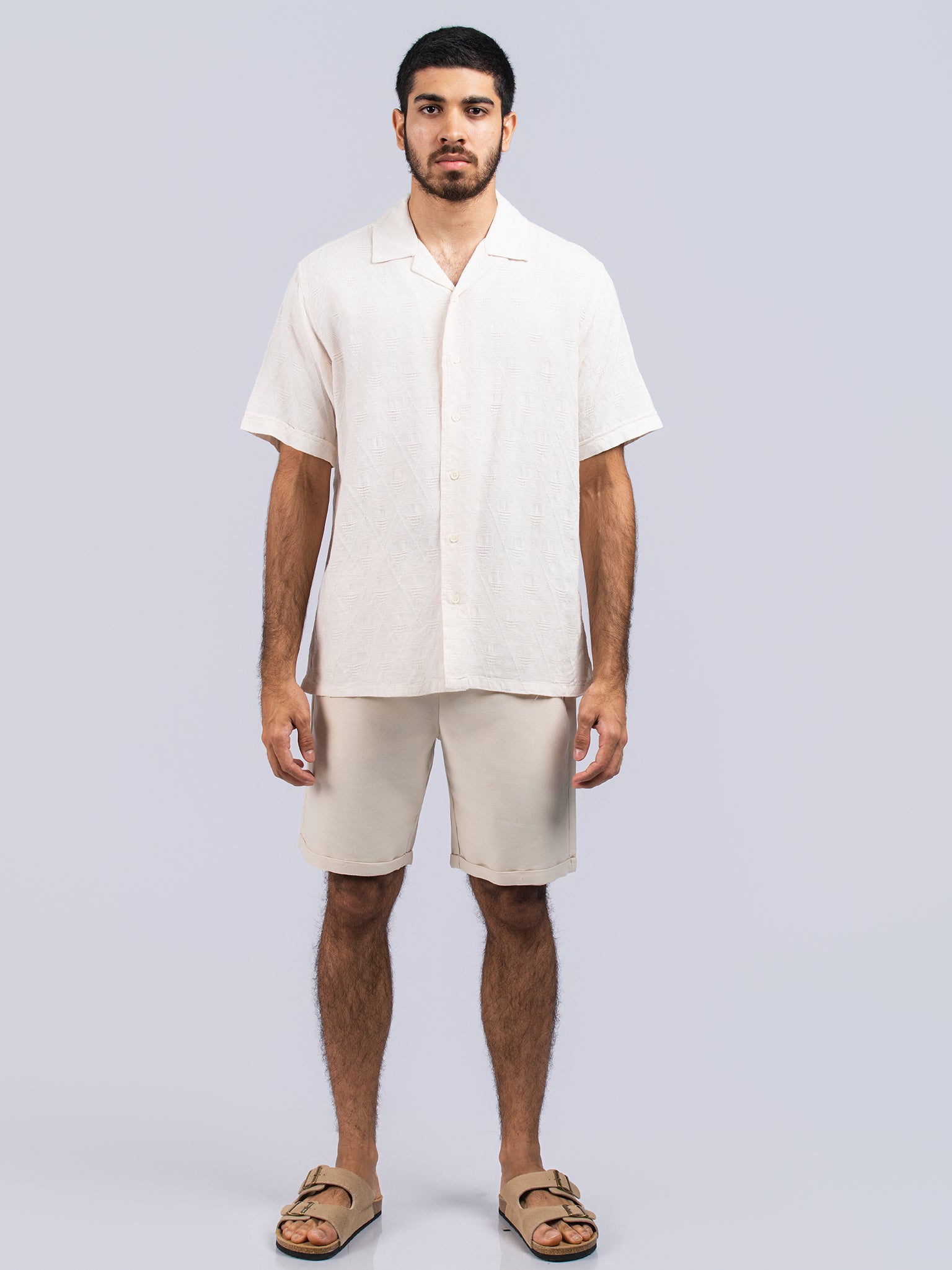 DEEDAT Cuban Collar Regular Fit Casual Shirt - Beige