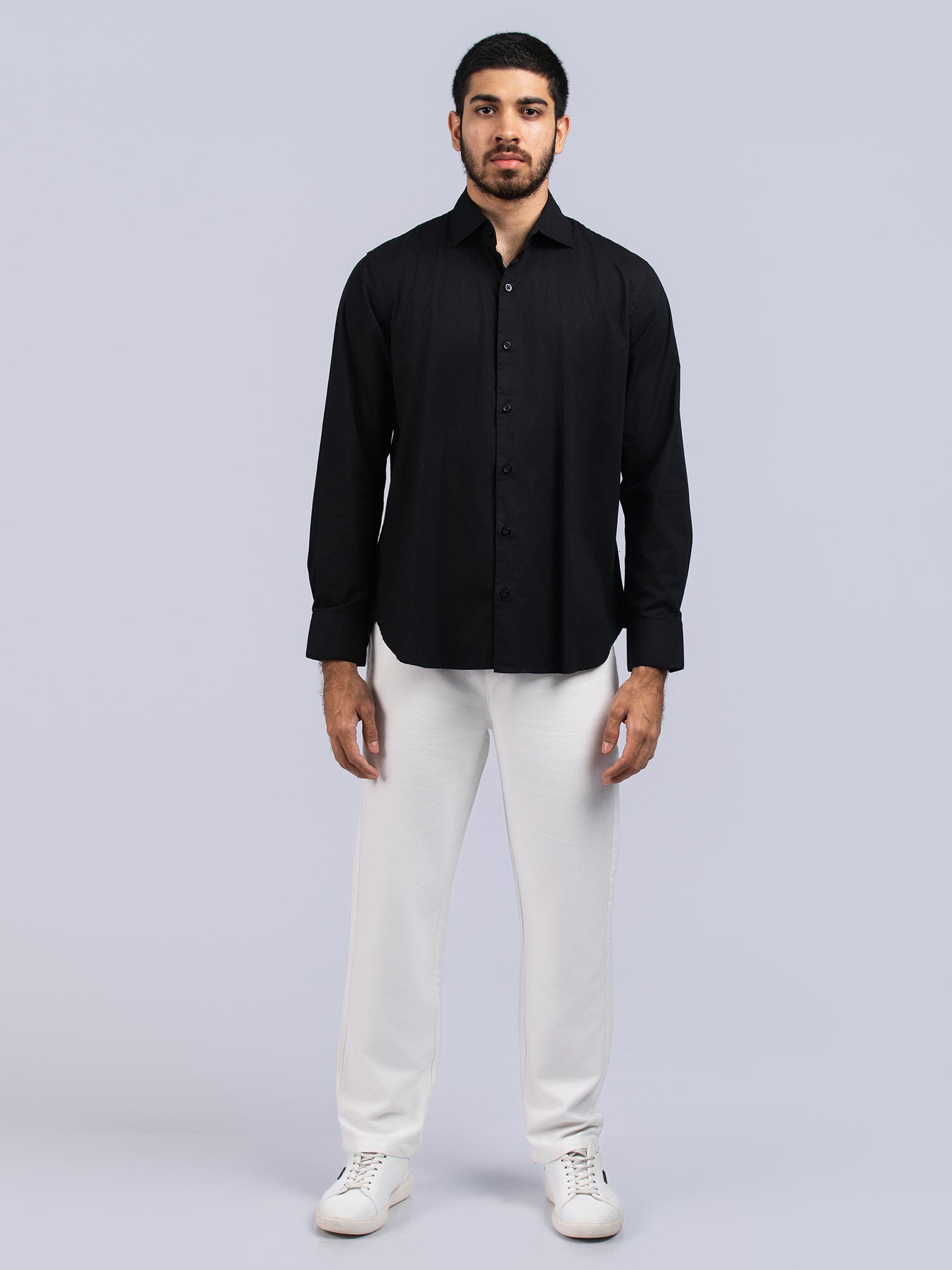 DEEDAT Standard Hem Regular Fit Casual Shirt - Black