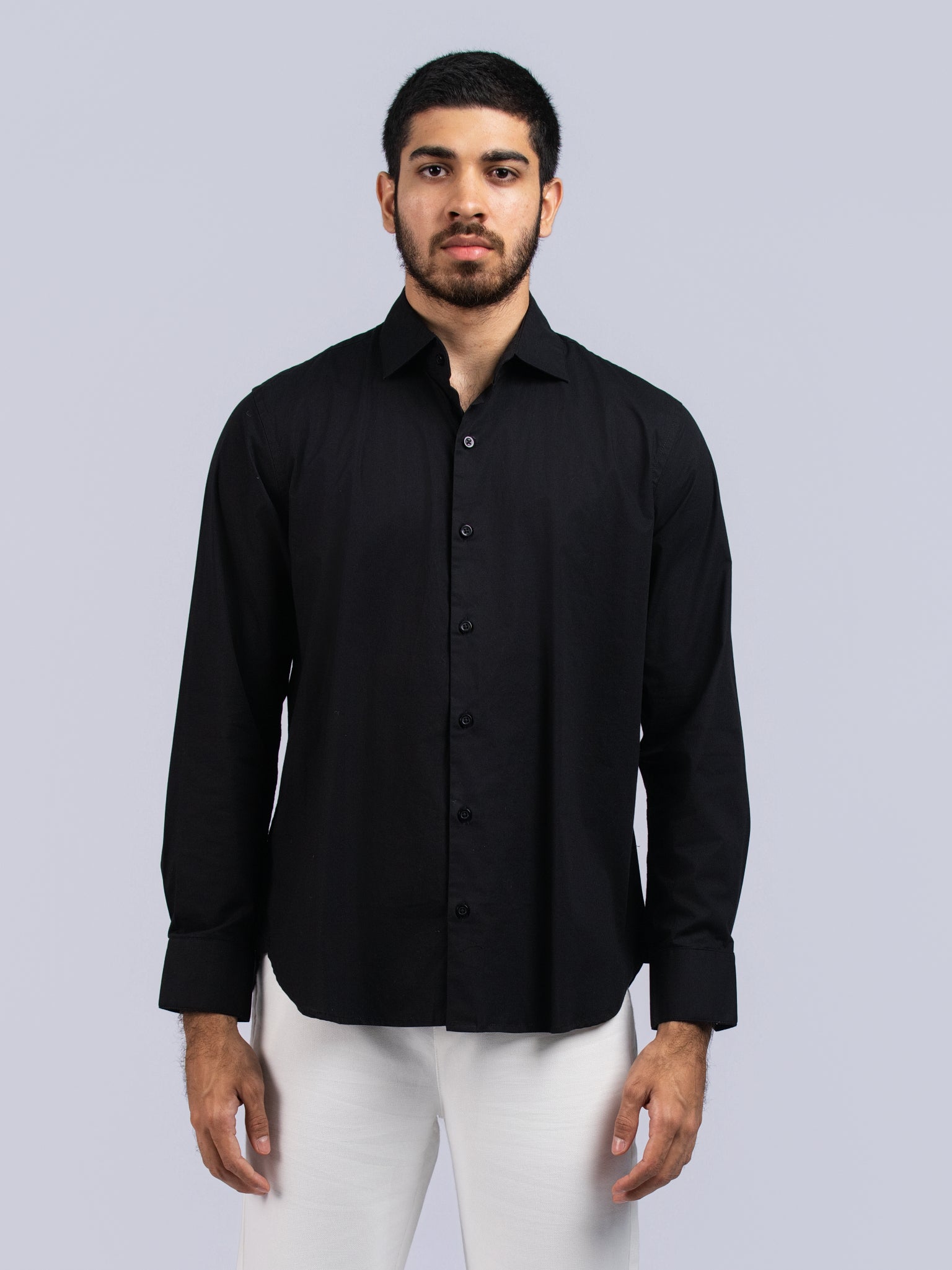 DEEDAT Standard Hem Regular Fit Casual Shirt - Black