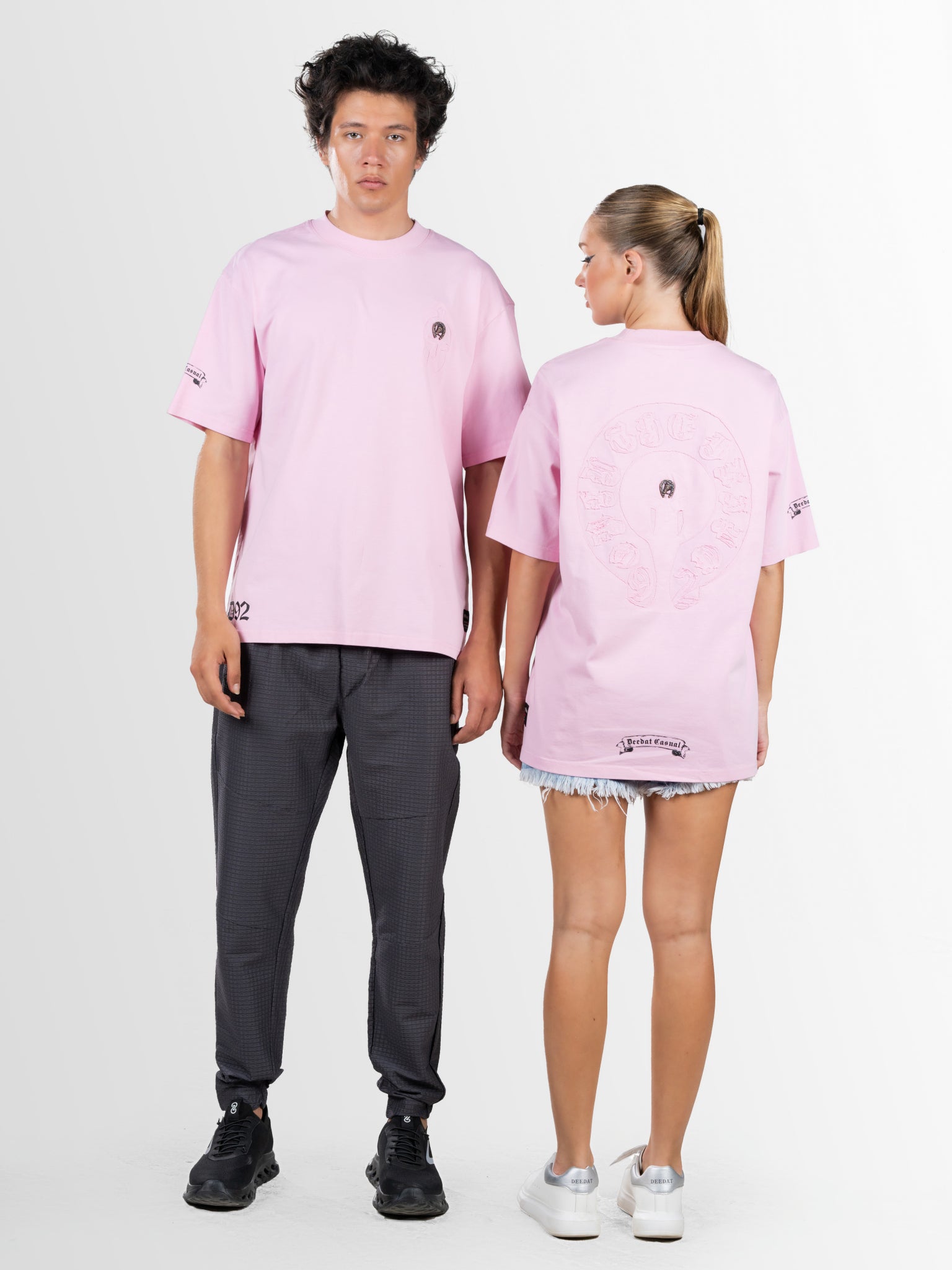 DEEDAT Only The Brave Short Sleeve Oversized Crew Neck Tee - Pink