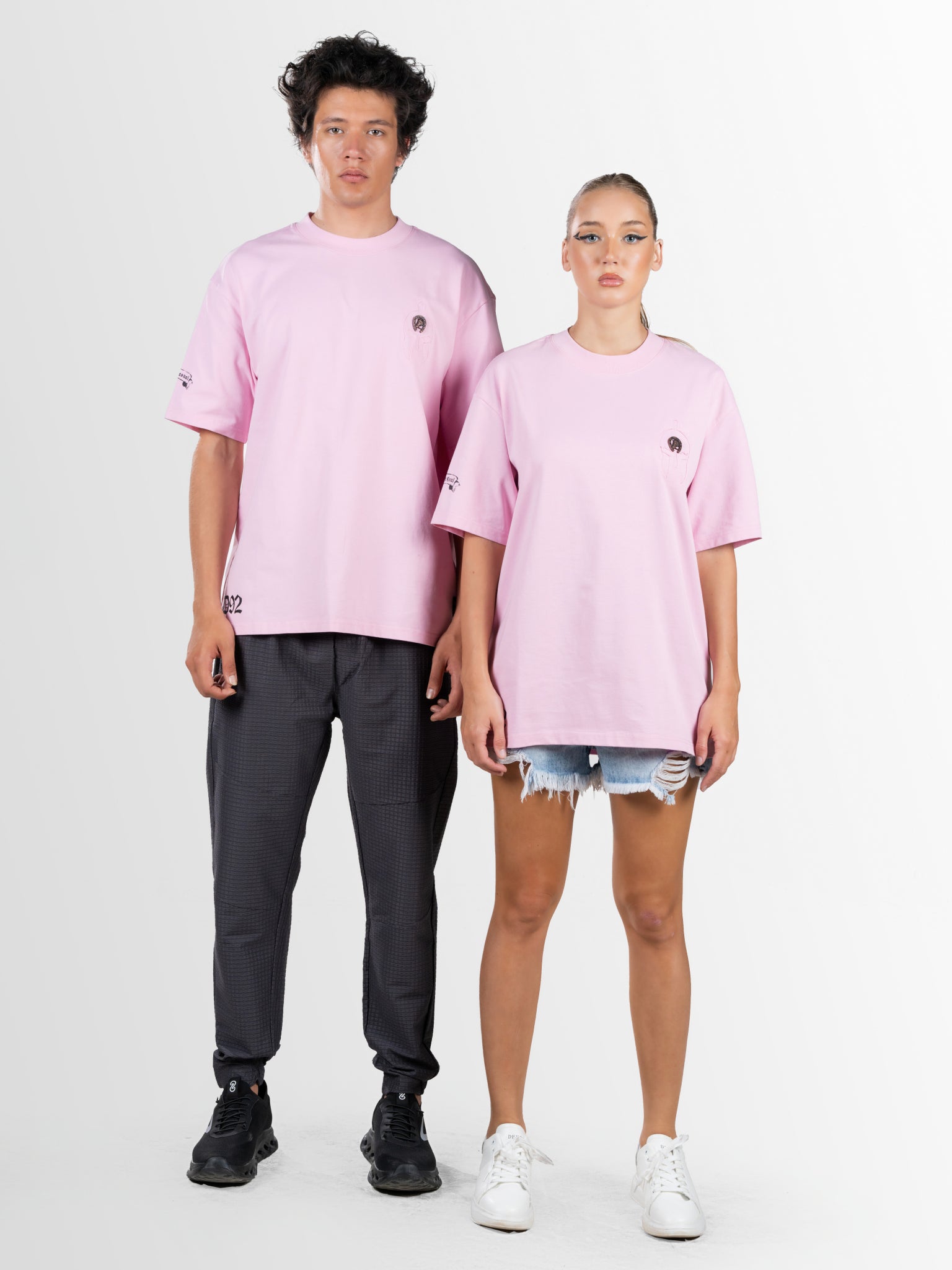 DEEDAT Only The Brave Short Sleeve Oversized Crew Neck Tee - Pink