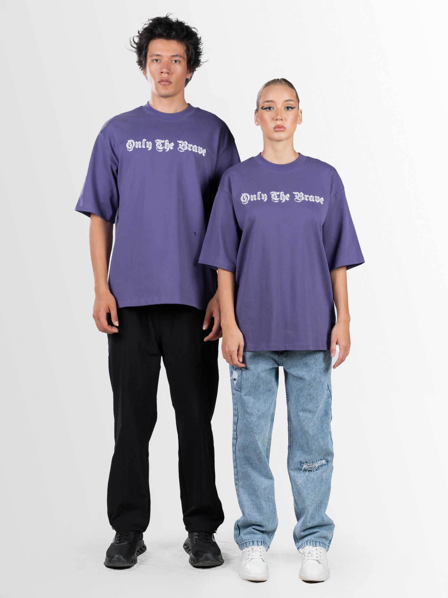 DEEDAT Only The Brave Short Sleeve Oversized Crew Neck Tee - Purple