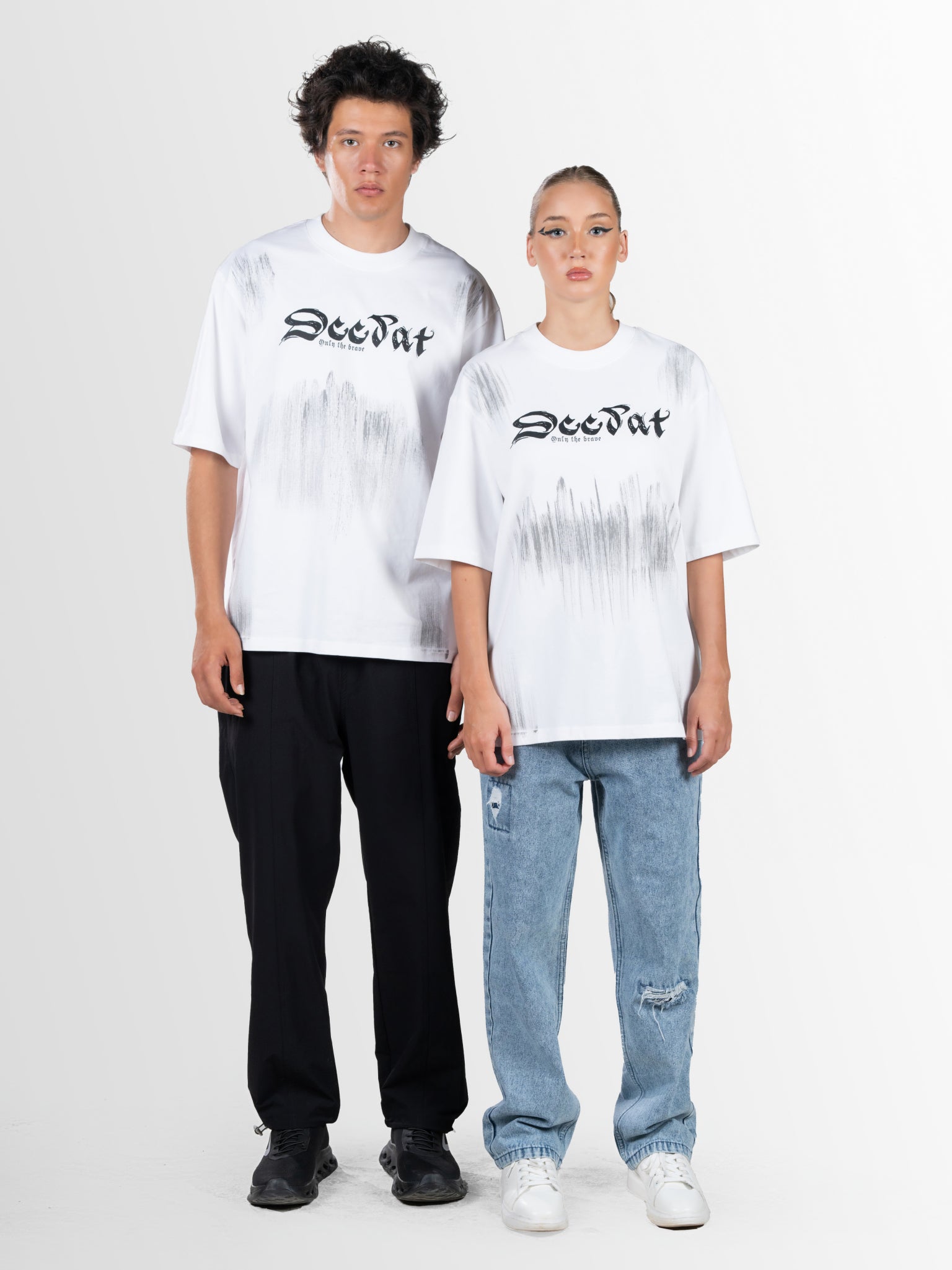 DEEDAT Only The Brave Short Sleeve Oversized Crew Neck Tee - White